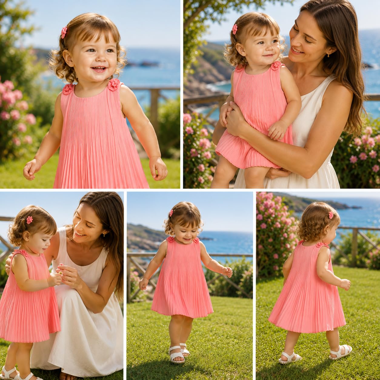 Generico Vestito Estivo Neonata 6-24 Mesi Elegante in Chiffon con Maniche a Volant e Fiocco – Abito Bambina Cerimonia Primavera Estate