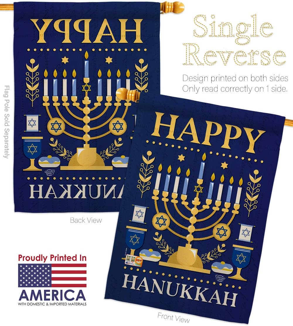 Happy Hanukkah House Flag Wintertime Candle Bonsai Menorah Jewish Chanukah David Small Decorative Gift Yard Banner Made In USA 28 X 40