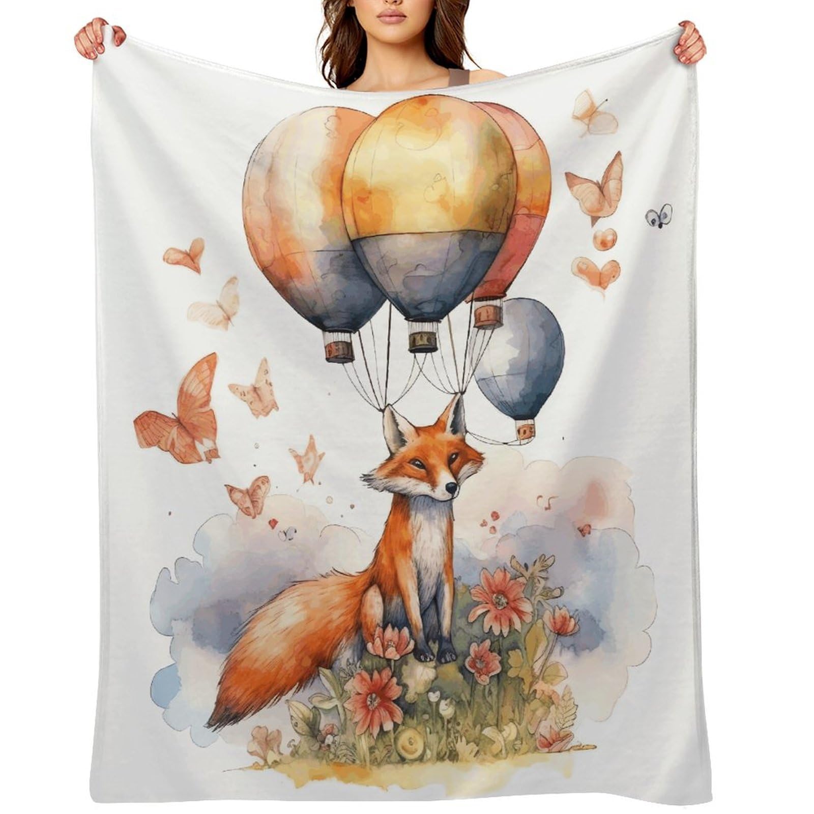 Fekiloot Style Fox And Hot Air Balloon Throw Blankets Camping Blanket40 X50