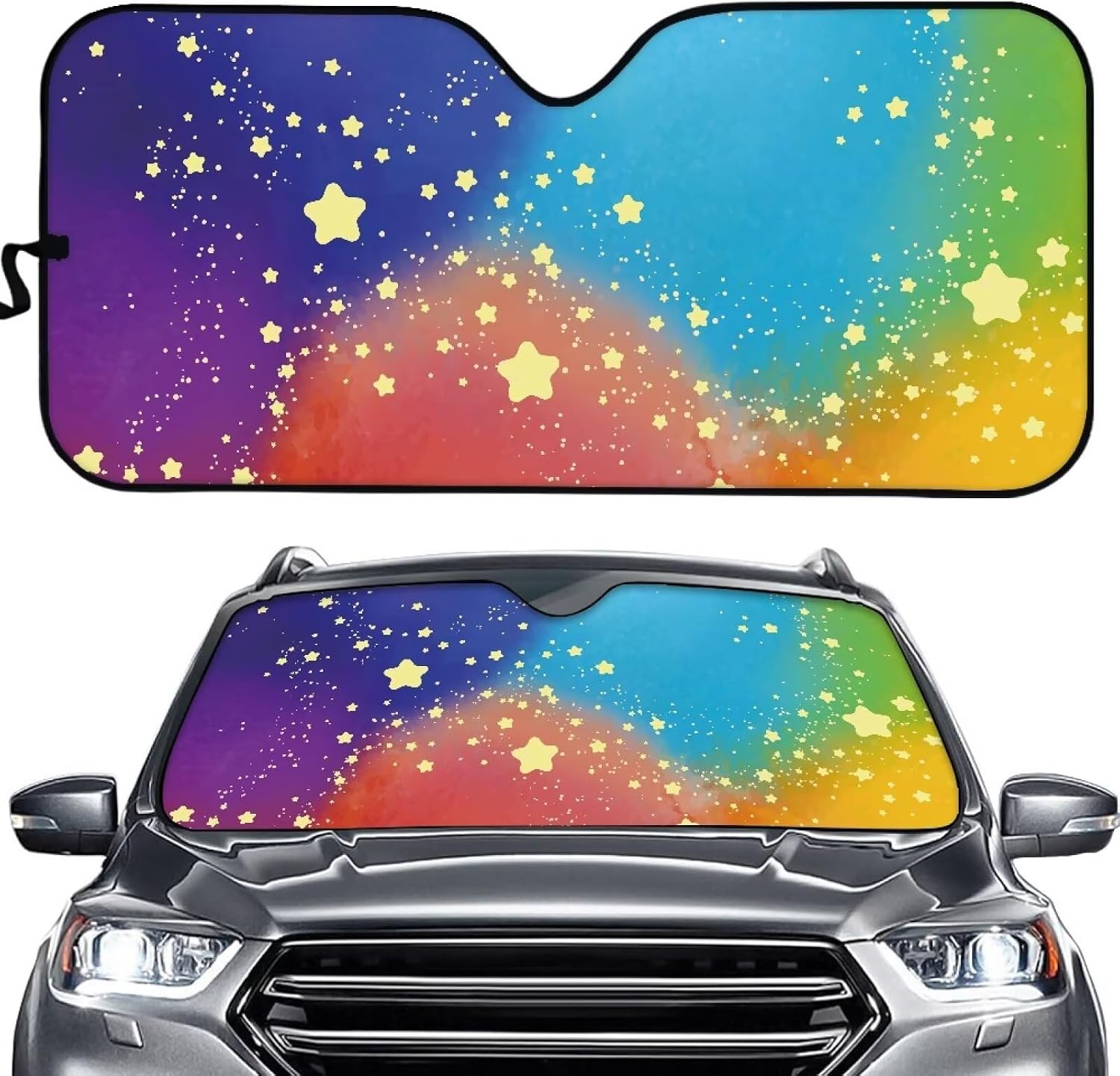 Stars Mixed Color Print Universal Fit Car Windshield Sunshade Provides Coolness Inside