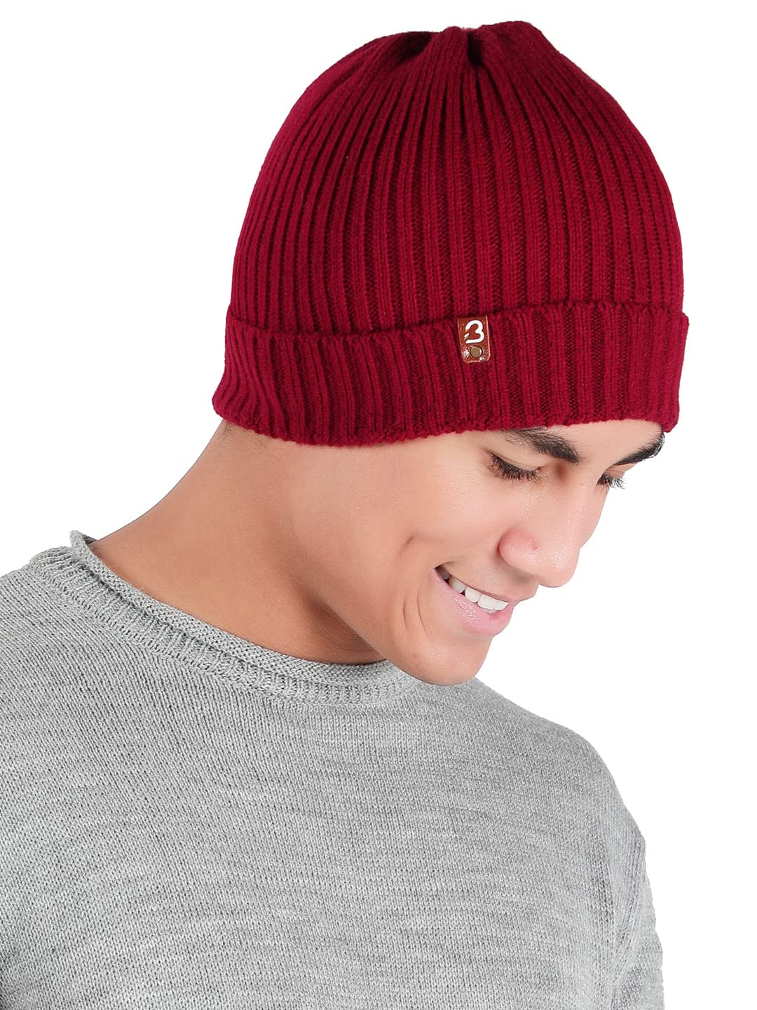 BHARATASYA Solid Texture Winter Woolen Beanie Caps for Men-picture-12