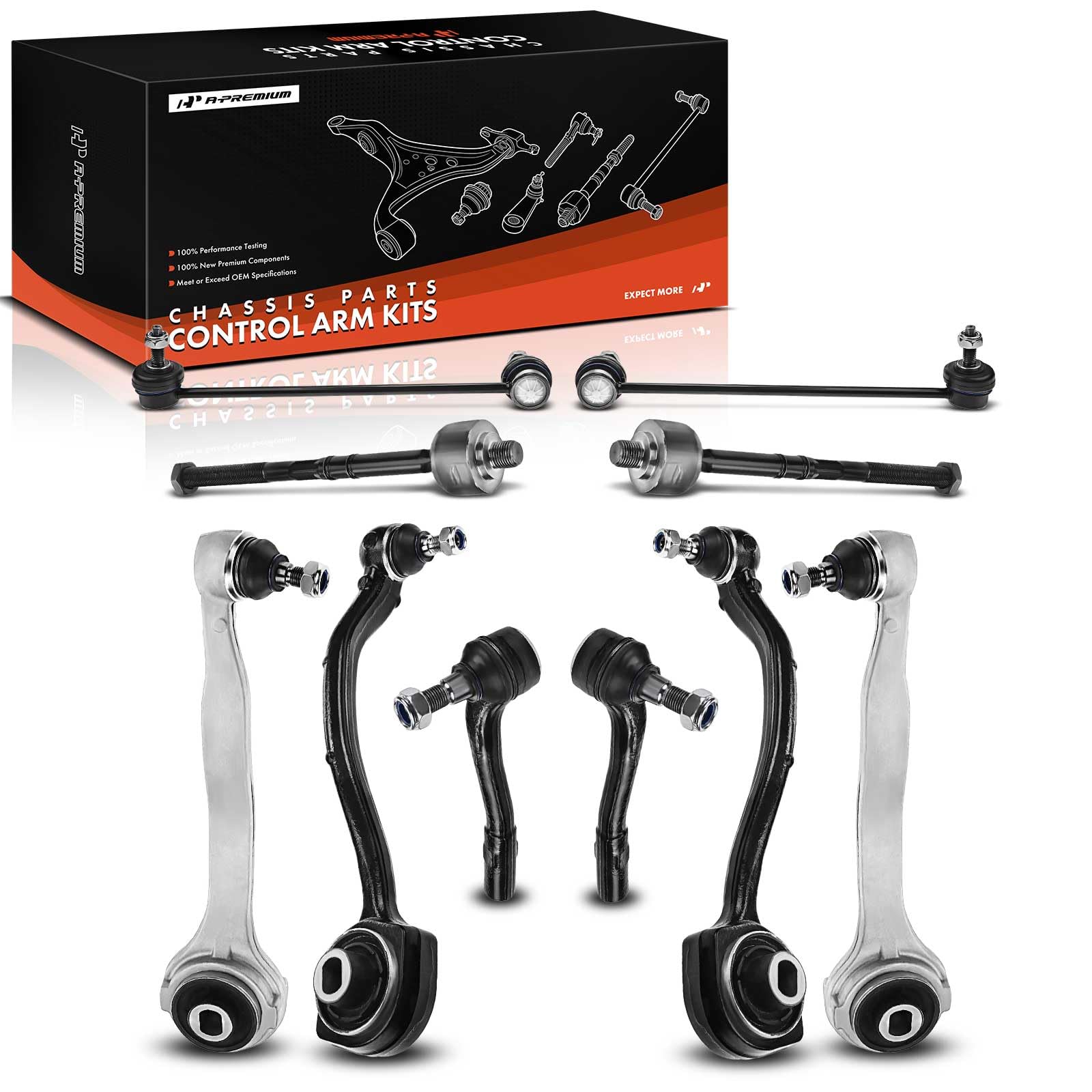 A-Premium Set of 10, Front Lower Forward & Rearward Control Arm, Sway Bar Link, Inner Outer Tie Rod End, Compatible with Mercedes-Benz C230 C240 C280 C320 C350 01-07, CLK320 CLK350 CLK500 CLK550 03-09