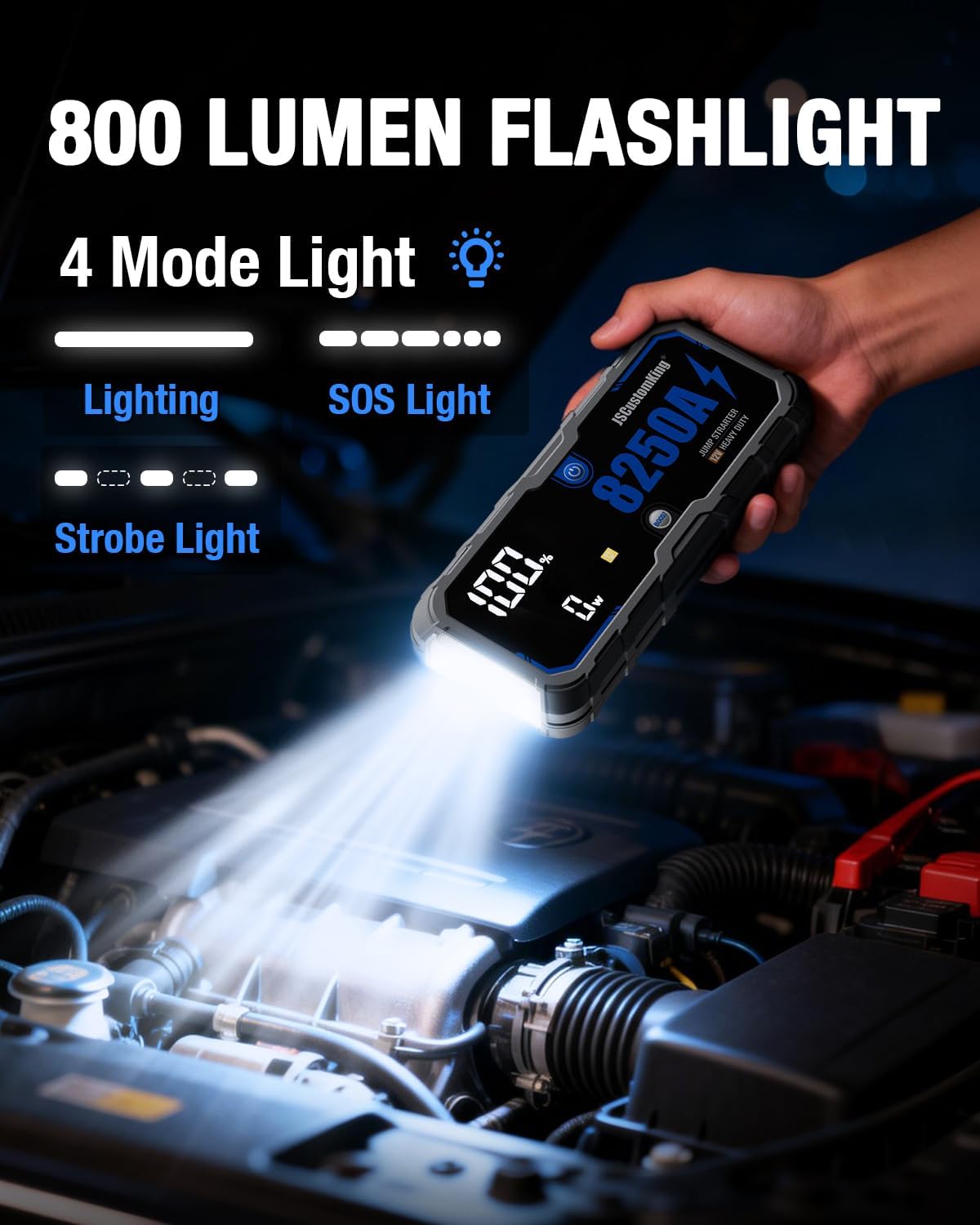 8250A Jump Starter Battery Jump Starter Battery Pack with PD-65W (for All Gas or 10.0+L Diesel), 12V Potable Car Jump Start with 4.01 inch HD Screen, 2 USB Power Bank 24-Months Stand-by Time - Image 10