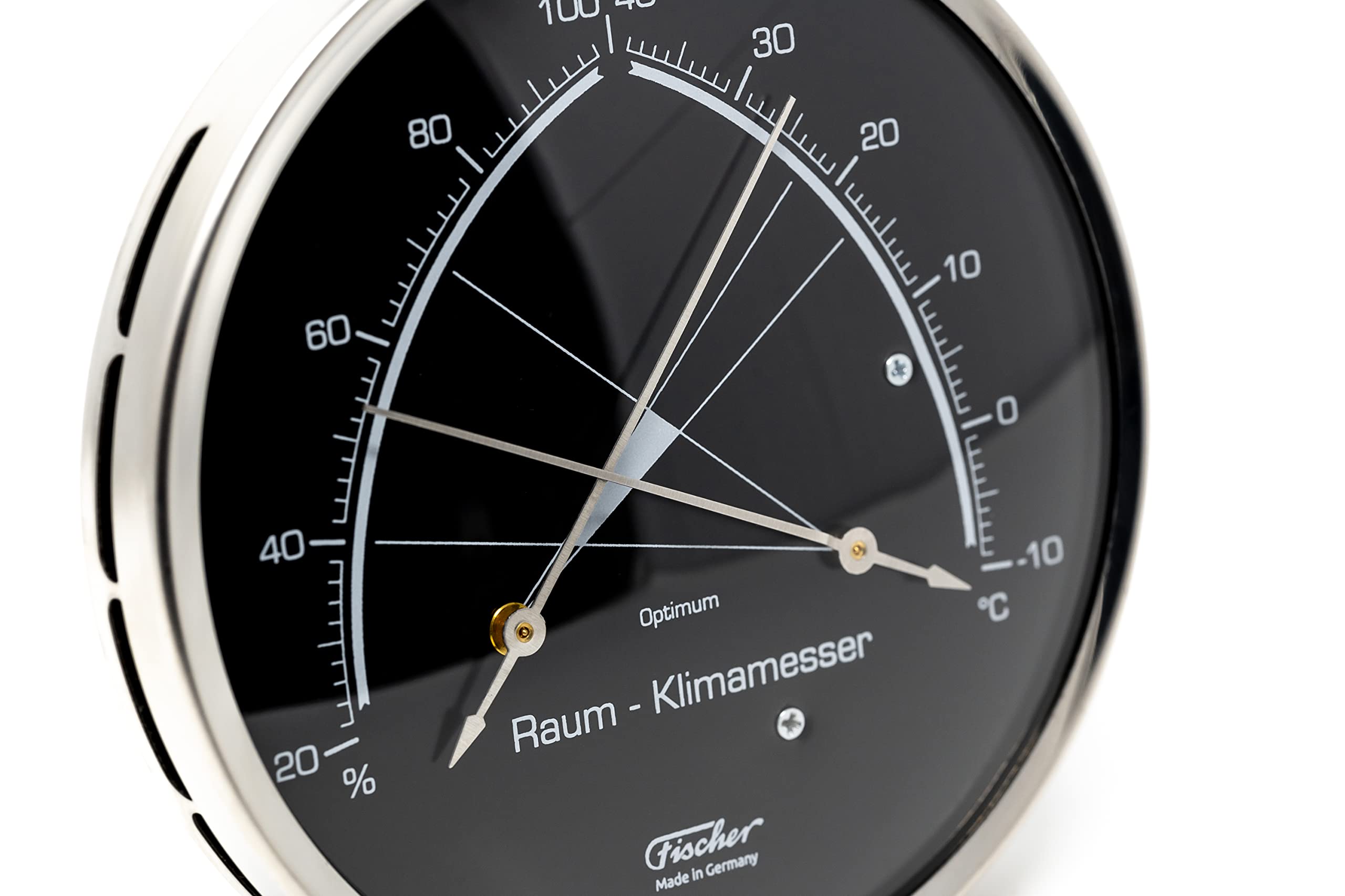 Fischer 146.01.06 - Raum-Klimamesser - 130mm Synthetic-Hygrometer und Bimetall-Thermometer aus Edelstahl Made in Germany