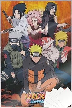 Naruto Shippuden - Anime TV Show Poster Naruto & Friends - Sasuke, Minato, Kakashi, Itachi & Sakura Size 24" x 36" Laminated Poster & Strips