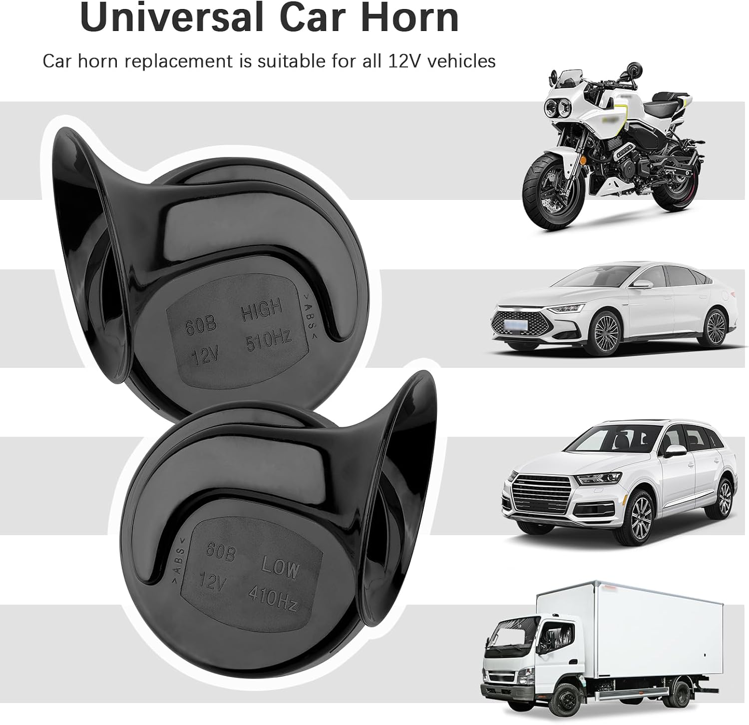 2PCS 12V Loud Car Horn with Installation Tools,Upgraded 300db Motorcycle Horn Stereoscopic Sound,Snail Like Appearance Truck Hornn Car Accessories for Truck SUV Motorcycle (Black)
