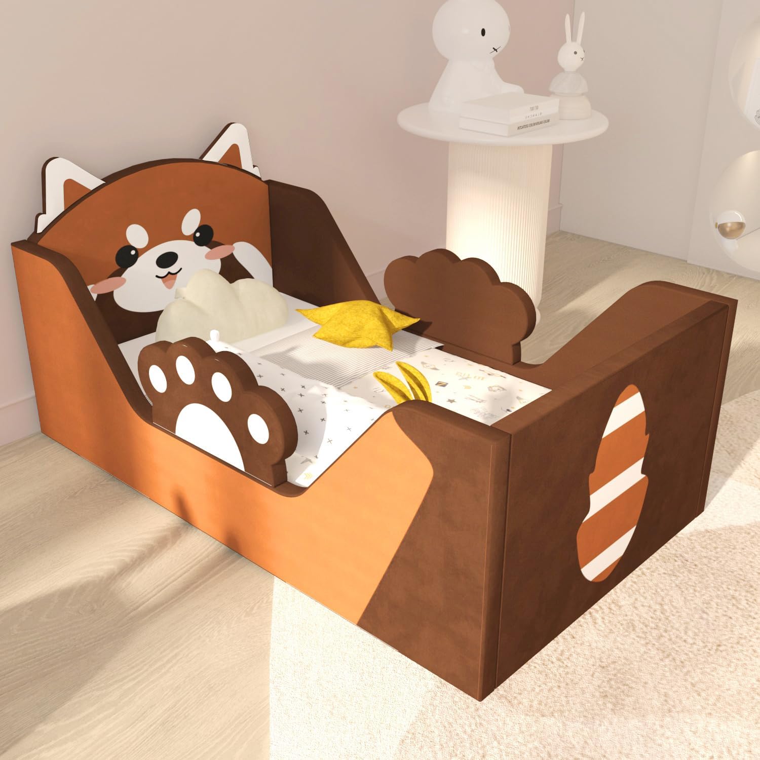 weeonekids Toddler Bed, Child Bed for Kids with Extra Safty Broad, Standard Crib Size AnimalToddler Bed, Certified Fabric Toddler Beds,Toddler Floor Beds (Redpanda)