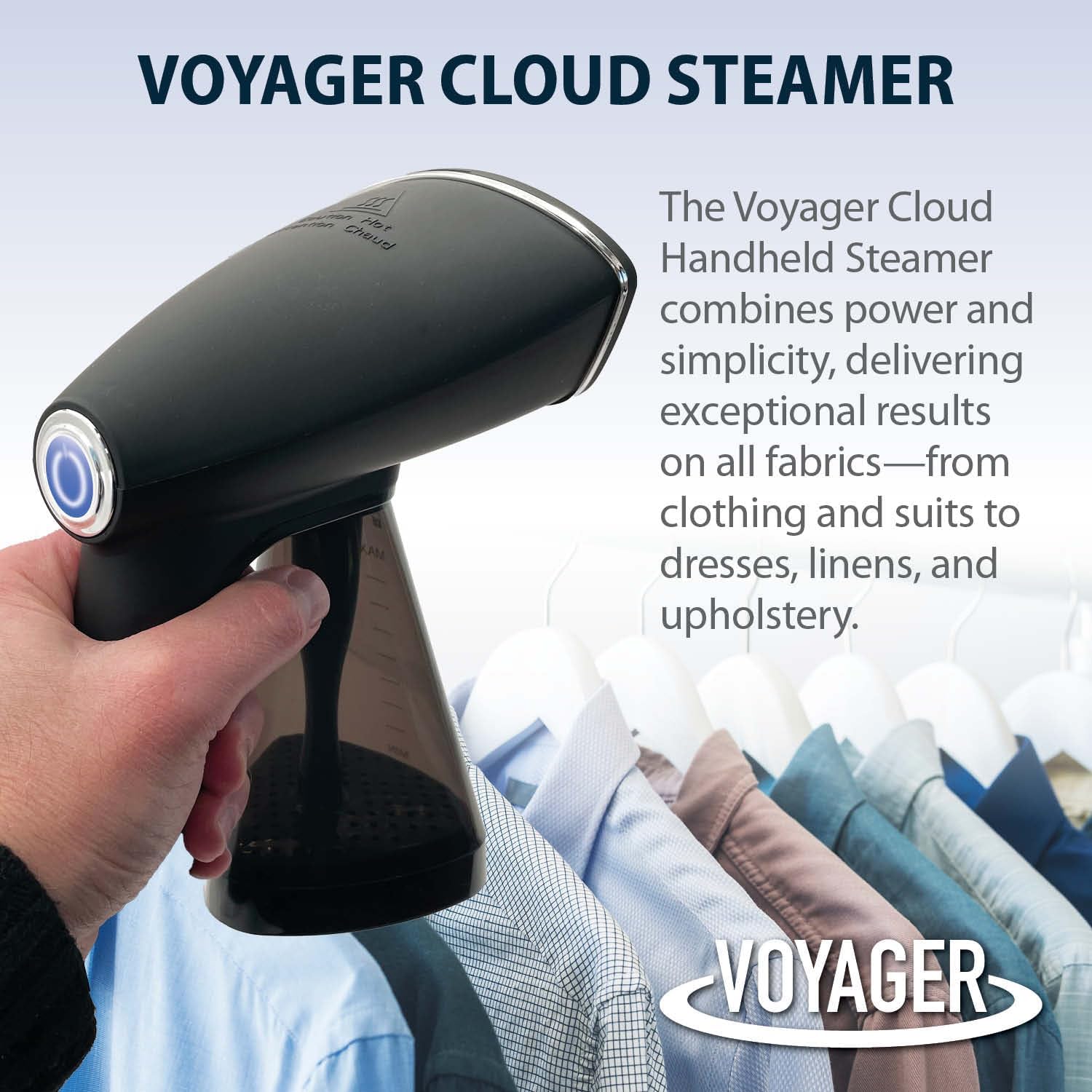 Voyager Cloud Handheld Clothes Steamer, 1650W power, Lightweight Garment and Fabric Steamer, Matte Black