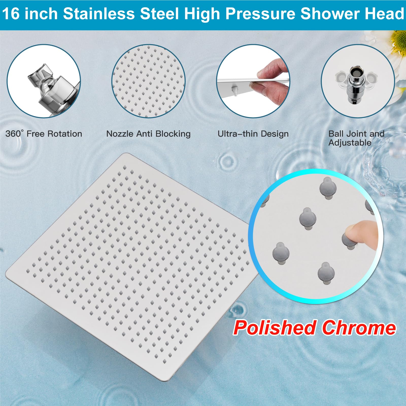 Sistema de ducha con caño para bañera, juego de grifería para bañera y ducha con cabezal de lluvia cuadrado y rociador de mano, juego de grifería de pared para bañera con válvula y kit de embellece