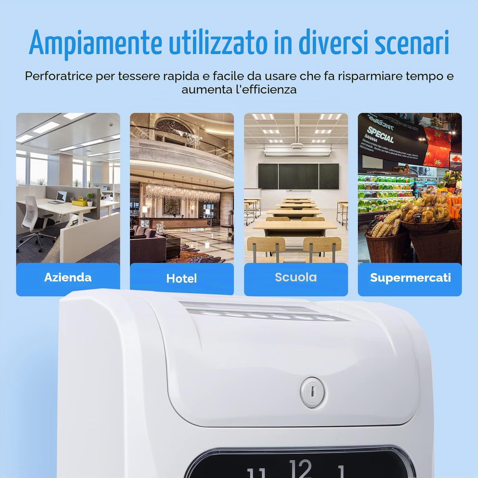 Timbracartellini Dipendenti, Automatica Registratore Tempi Presenze Con Orologio E 50 Schede Di Tempo 2 Chiavi, Rilevazione Presenze Registratore di ufficio, fabbrica, scuola