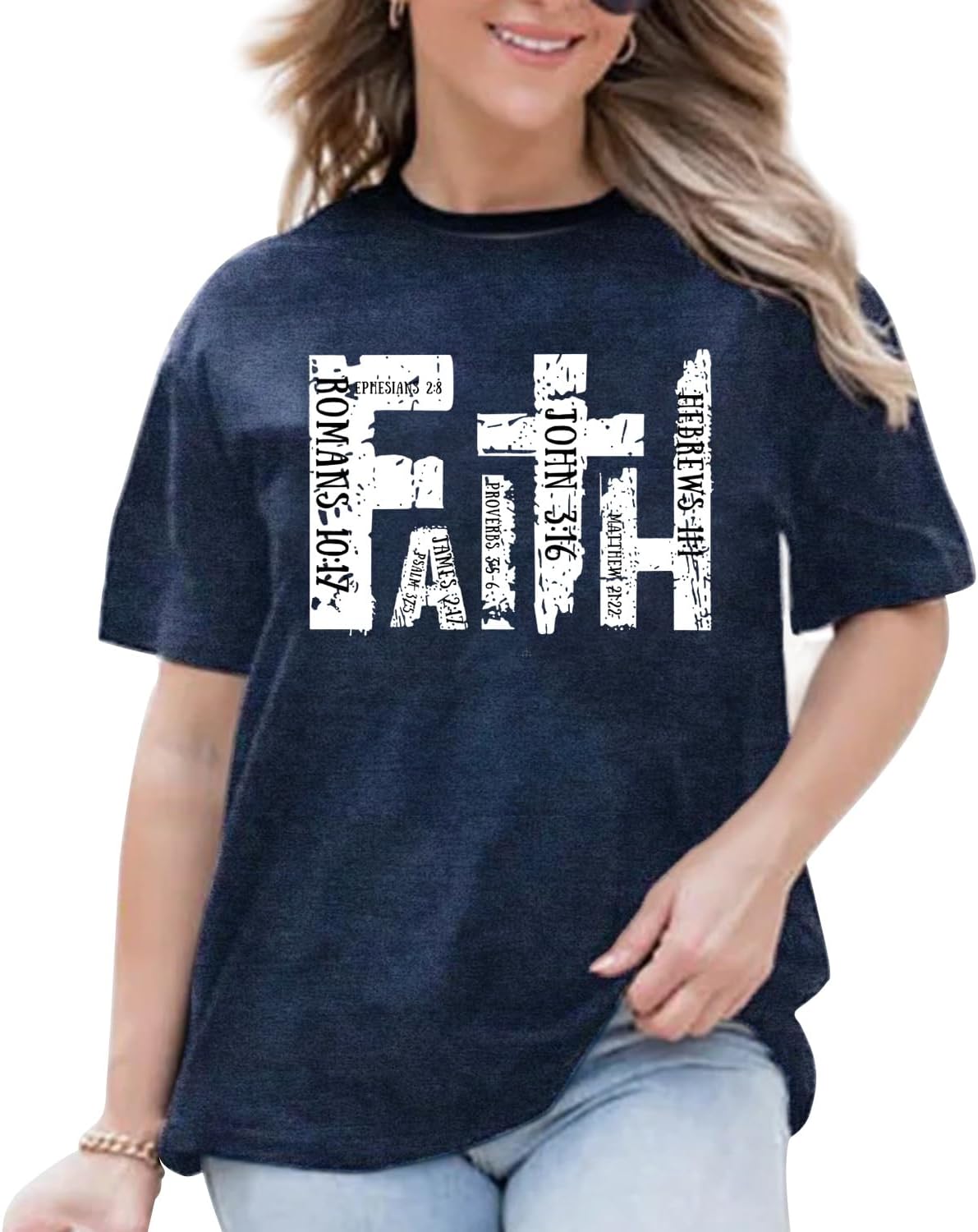 Womens Faith Shirts Christian Cross T-Shirts Bible Verse Blessed Letter Printed Tees Inspirational Tops - Image 4