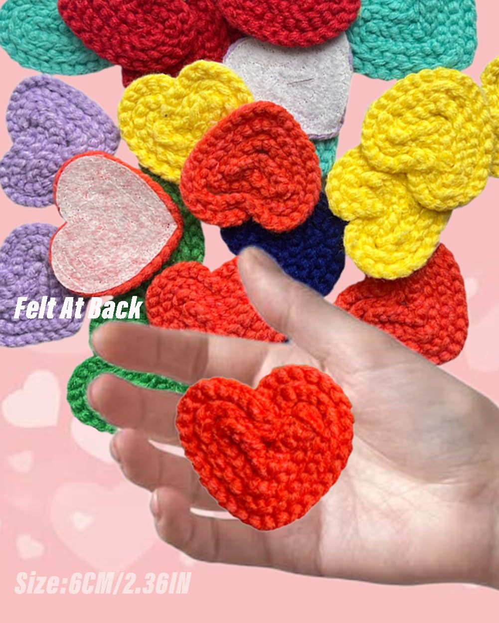 Crochet Love Heart Appliques - 10pcs Colorful Hand Sewing Embroidered Embellishments For Crafts, Clothing, Bags & DIY