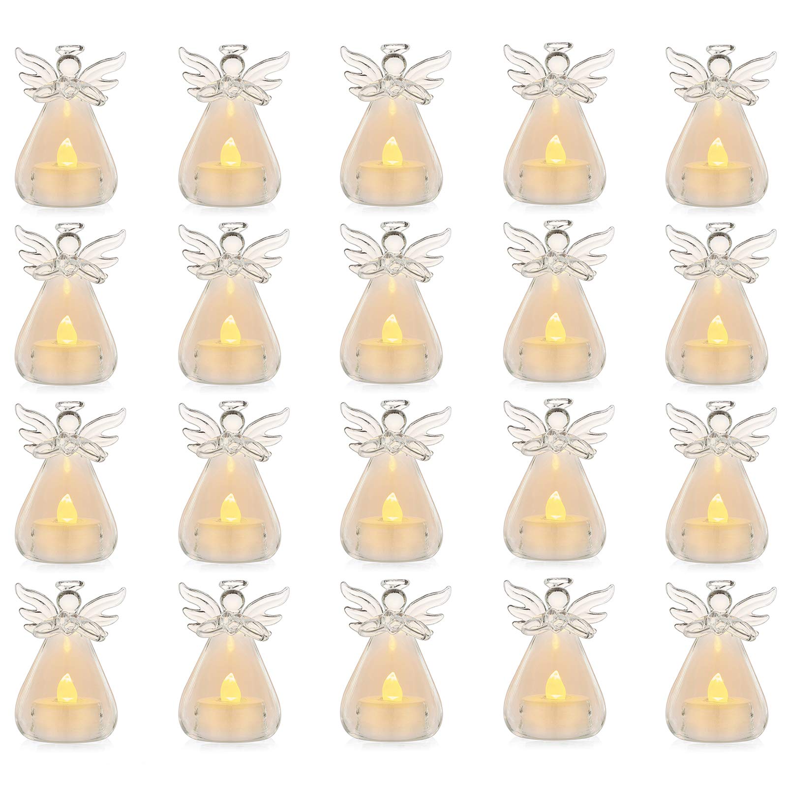 Pack of 20 Hanging Glass Candle Holders Angel Candleholders with Led Tealight Candle Inside Votive Decoration for Wedding Party Restaurant Hotel Garden Decoration,(18+2 Pcs)