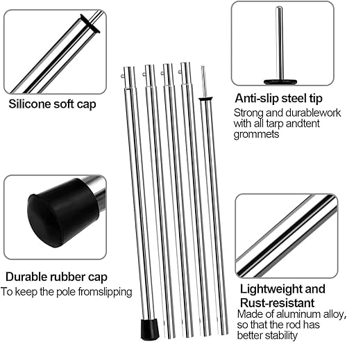 Miniatura 3 de SAN LIKE Poste de lona telescópico ajustable para camping, toldo, refugio, mochilero, senderismo, (longitud ajustable, acero)