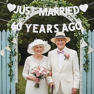 60th Wedding Anniversary Party Banner, Silver Glitter Just Married 60 Years Ago Sign, We Still Do Decorations for 60 Years Blessed & Loved Celebration Supplies