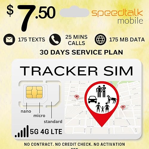 SpeedTalk Mobile Tarjeta SIM GSM para rastreadores GPS 5G 4G - Dispositivos de seguimiento de vehículos para personas mayores Pet Kid - Servicio de