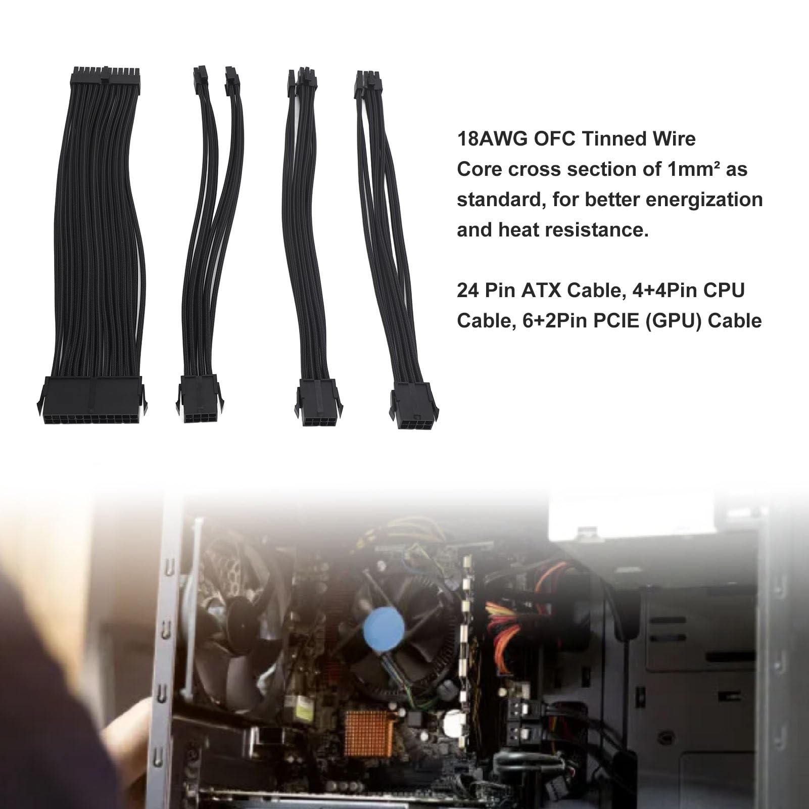 Estensione del Cavo PSU, 30 Cm 4 Parti Set di Cavi di Estensione PC con Pettine GPU (BLACK)