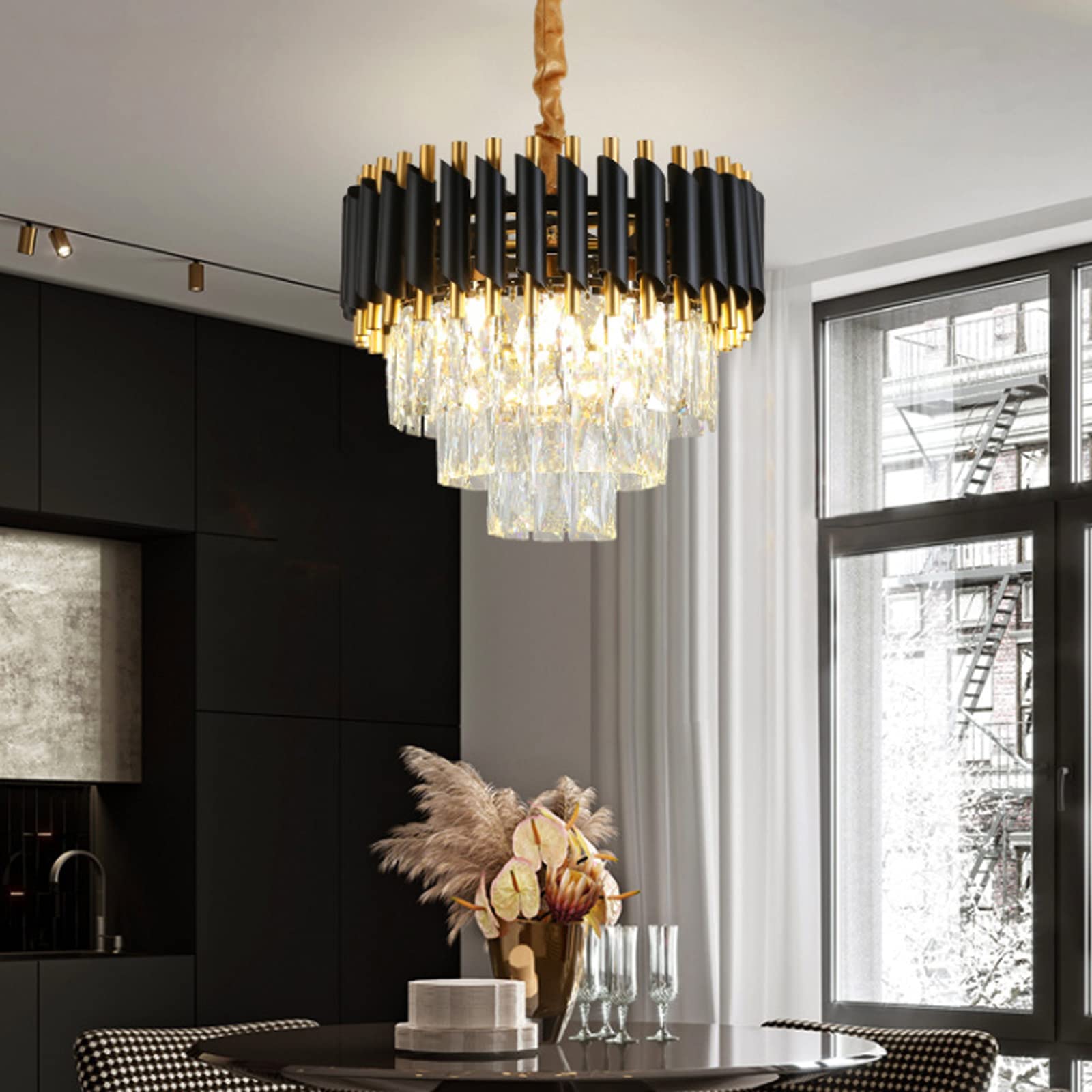 Moderne kristallen hanglamp, goud, 40 cm, rond, K9, 3-traps
