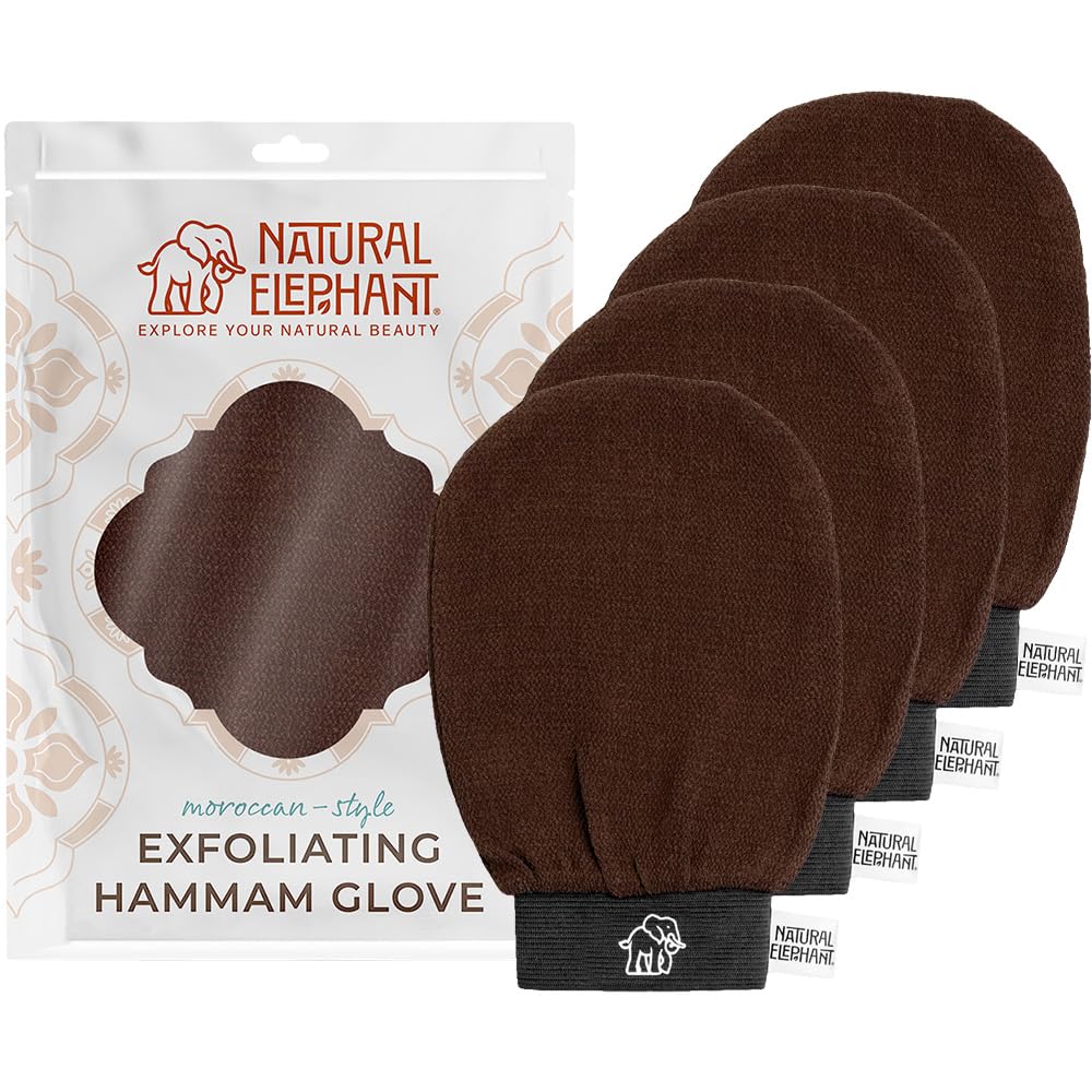 Exfoliating Kessa Glove - Face and Body Exfoliator Hammam Mitt (Chocolate Brown (Pack of 4))