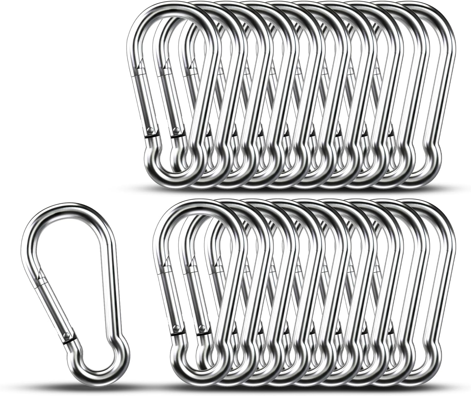 Carabiner Clip Hooks, 20pcs 3.15 inch Carabiners Heavy Duty, 304 Stainless Steel Spring Snap Hook Fits Camping Hiking, Metal Clips for Rope Chain Keys Rings
