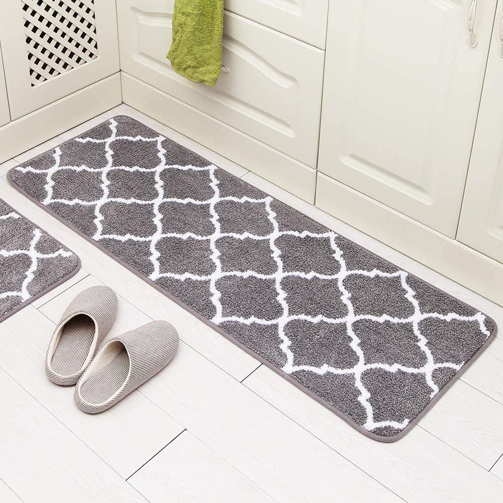 Carvapet 2 tappetini da cucina antiscivolo, lavabili in lavatrice, motivo marocchino, zerbino per pavimento cucina (grigio)