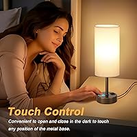 Vista 4 de Lámparas de mesa táctiles de noche para mesita de noche de dormitorio con puertos de carga USB-C USB-A, lámpara de escritorio pequeña regulable de 3