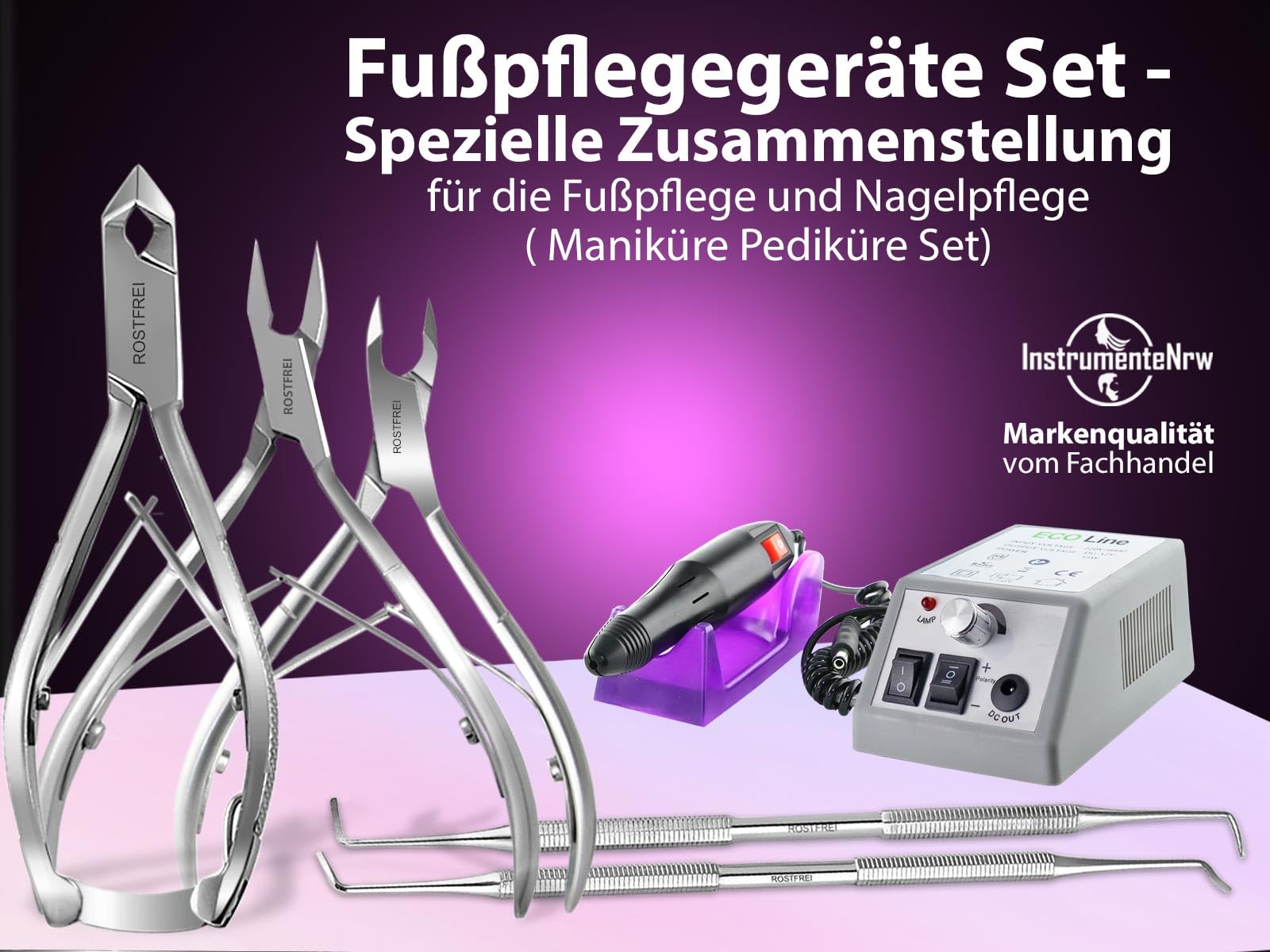 Fußpflegegerät elektrisches Pediküre-Set mit Nagelzangen-Set zur Fußpflege | 20.000 U/min für Fräserstifte Fußpflegeset zur Hornhautentfernung Maniküre Handpflege für gepflegte Füße und Fingernägel