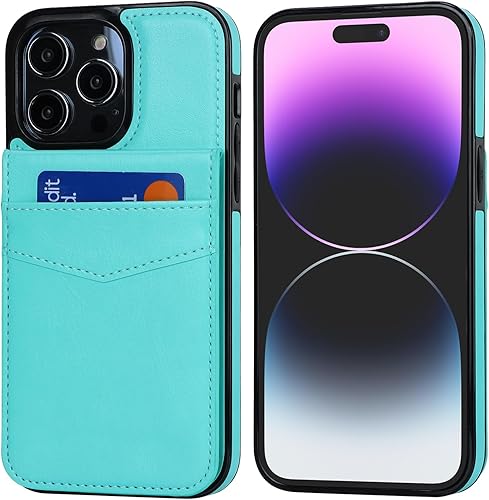 Miniatura 3 de KIHUWEY Funda compatible con iPhone 14 Pro Max con soporte para tarjeta de crédito, cierre magnético de cuero de alta calidad, función atril, funda