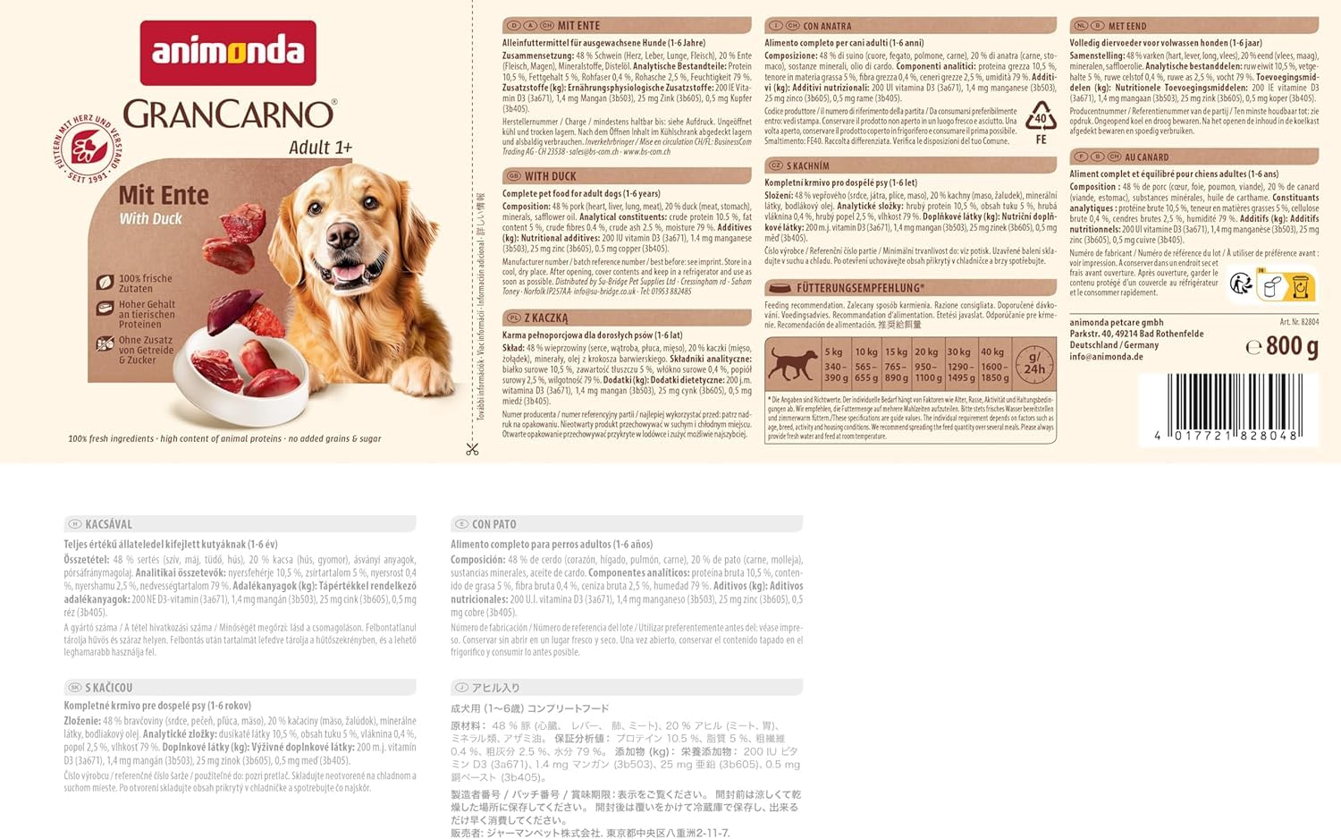 Animonda Petfood Grancarno Adult Karma dla Psów, Kaczka, 6 x 800 g