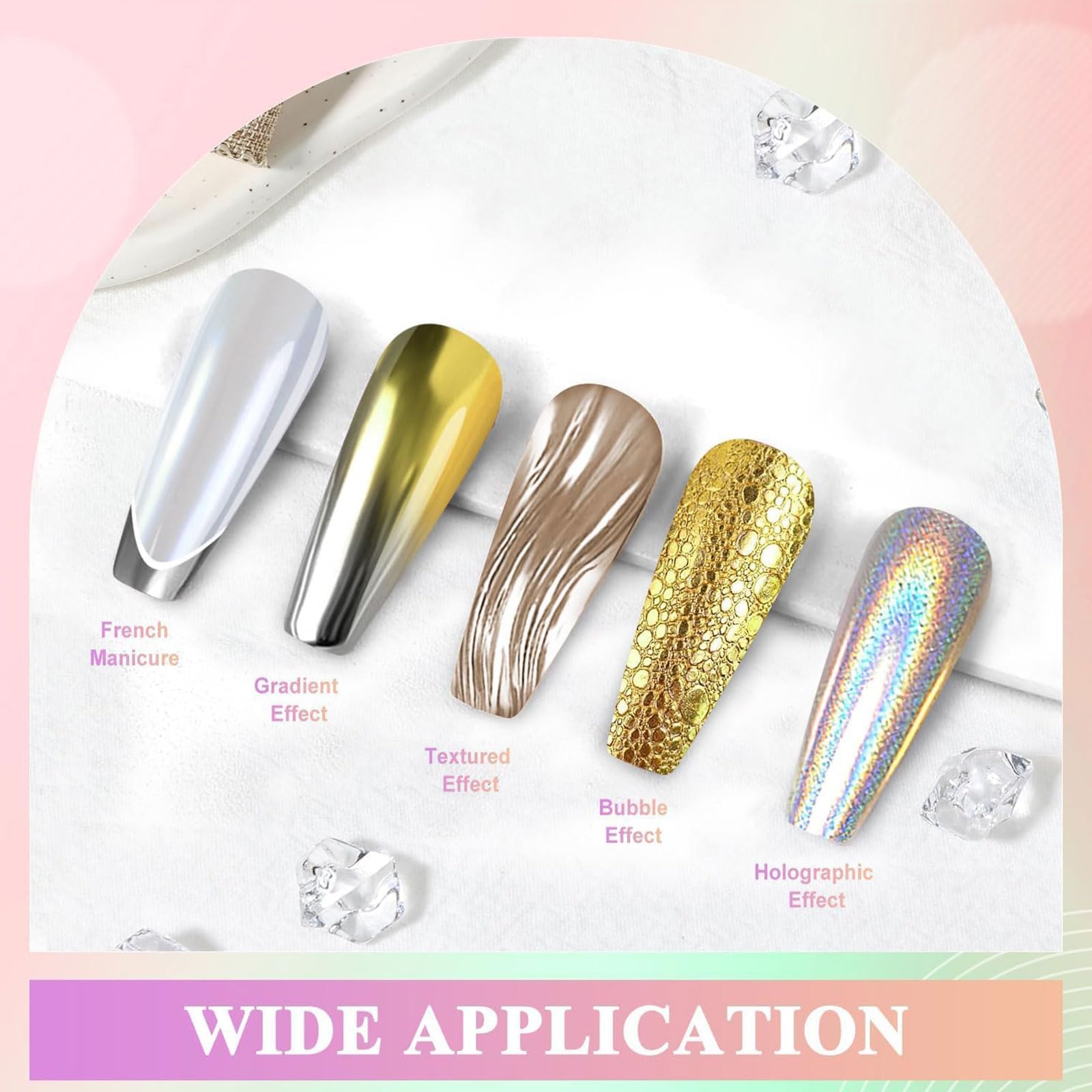 LunarCharm 6 colori oro argento cromato polvere per unghie con applicatore, iridescente olografico arcobaleno cromato per unghie, effetto metallizzato, palette di polvere di cromo