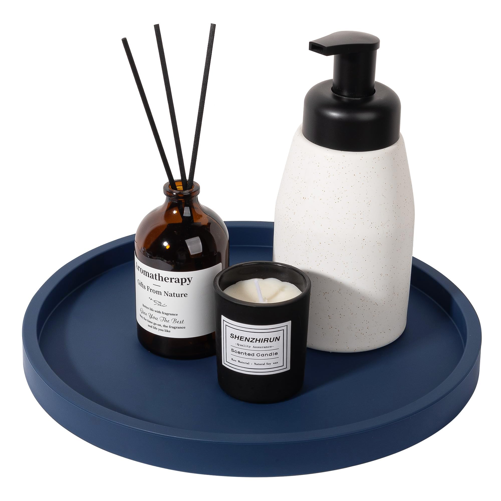 Silicone Bathroom Tray Round Vanity Tray Decorative Soap Holder Kitchen Countertop Organizer Coffee Table Decor for Candle, Perfume, Plant, 10 Inch,