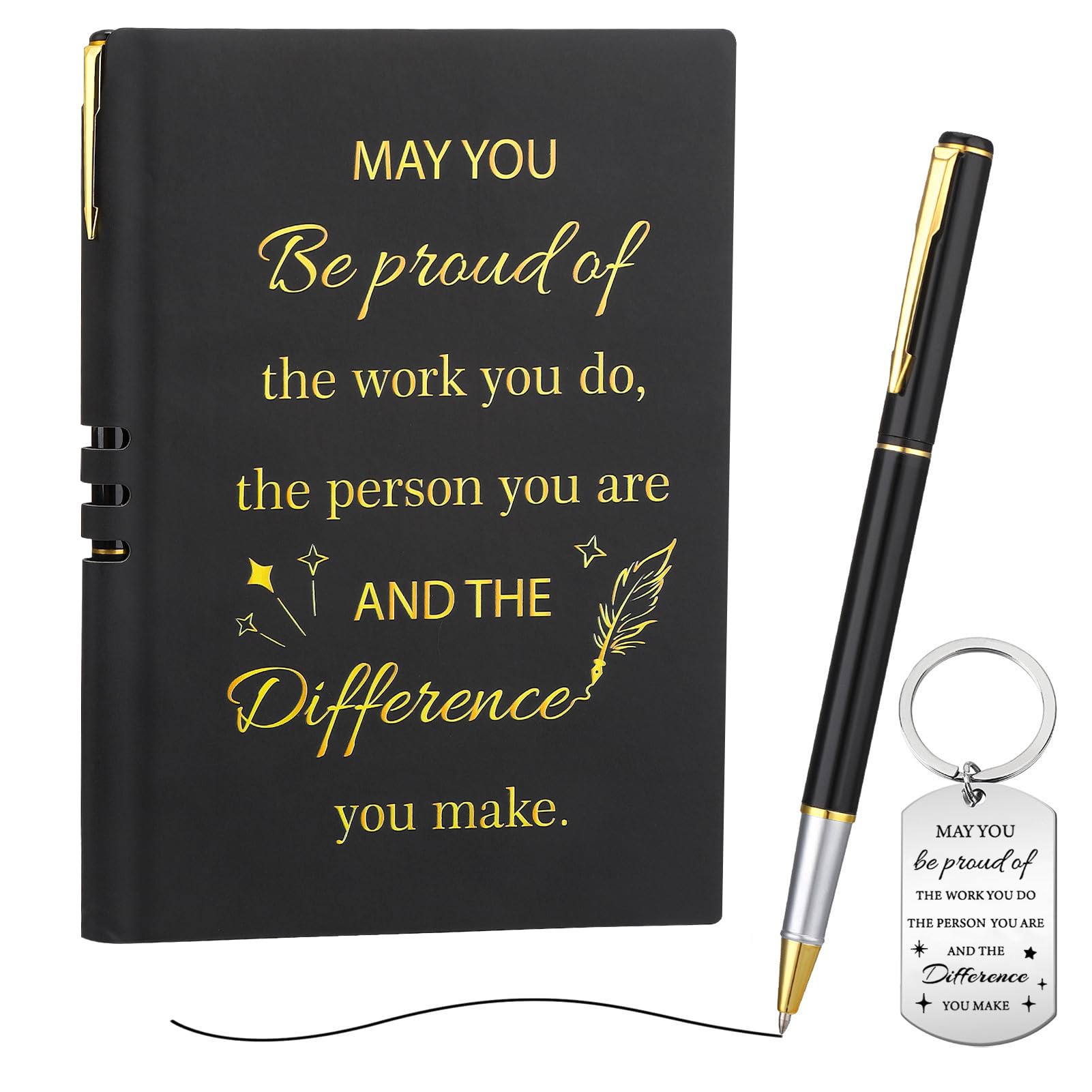 Candcamp Thank You Gift Leaving Gifts for Colleagues Women Men A5 Inspirational Notebook and Pen Set Appreciation Black Journal New Job Congratulations Presents for Employee Volunteer Teacher