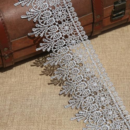 Garniture de dentelle inélastique pour broderie de motif de Chiips Europe de 9CM de largeur, vêtements / accessoires Bridal DIY de couverture de nappe de rideau. (2 yards dans un package) (Silver) Cover