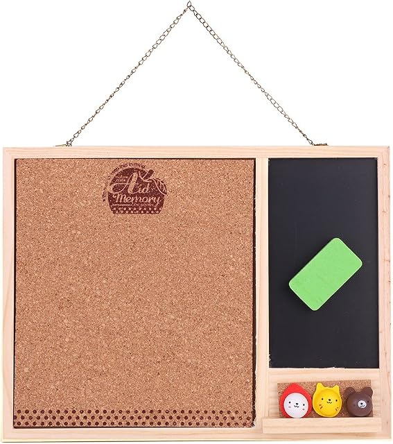 2 in 1 Small Cork Board Chalkboard Sign Hanging Magnetic Blackboard Memo Message Board Wooden Menu Blackboard Display for Kitchen, School, Office, Birthday, Bar and Party Event Decoration