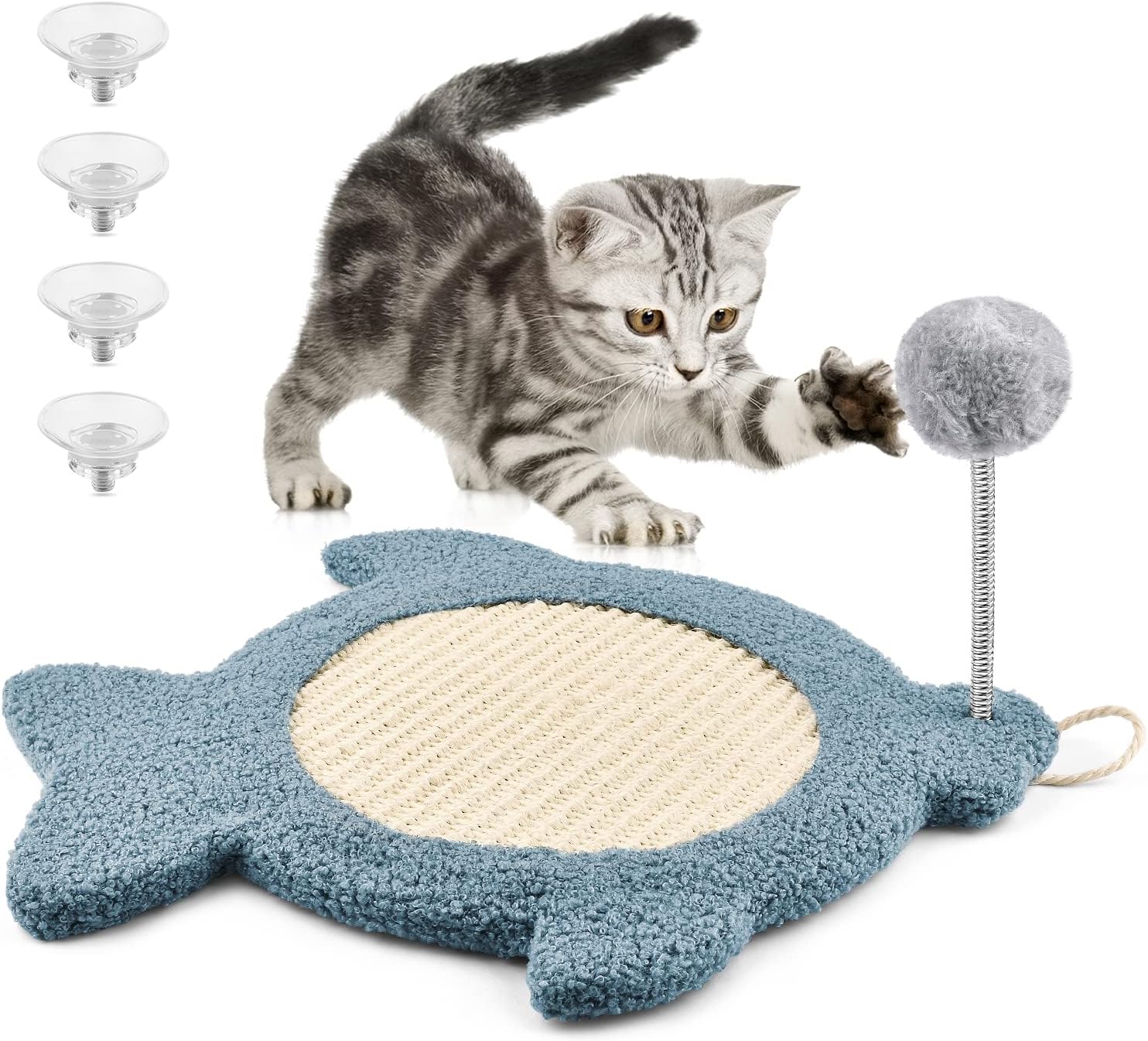 Cat Scratcher Toy, CIICII 2 in 1 Interactive Cat Toy for Indoor (Natural White Sisal Cat Scratch Pad + Detachable Spring Plush Cat Ball…
