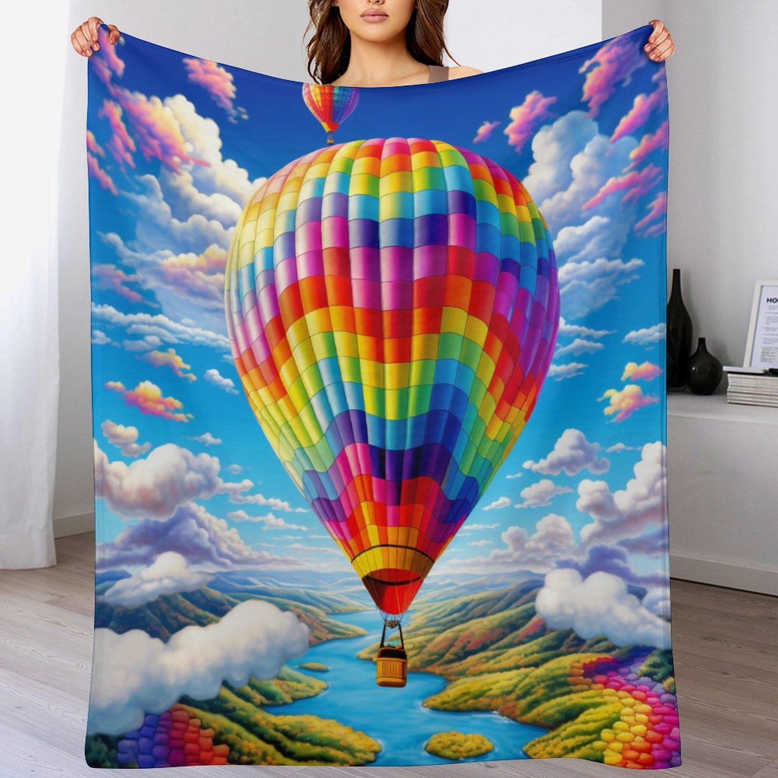 Plaid montgolfière 150x200 couverture polaire flanelle pour lit et canapé douillet