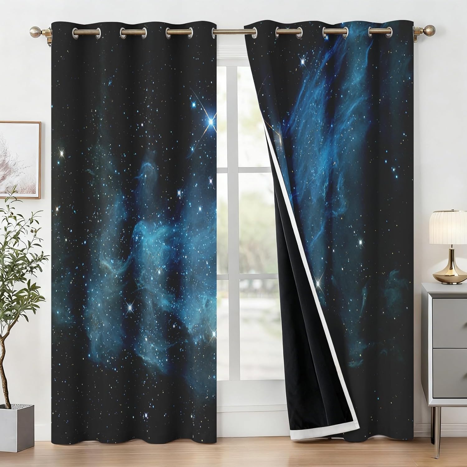 Vorhänge Blickdicht Sternenhimmel Verdunklungsvorhänge mit Ösen Thermovorhang 3D Druck Jugendzimmer Vorhang Verdunkelung für Wohnzimmer Schlafzimmer Gardinen 2er Set 2x140x175cm BxH A/1493