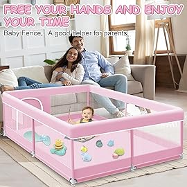 XVISHX Baby Playpen 50 x 50 Inch Play Pen Playards, Playpen for Babies and Toddlers, Baby Playard for Indoor & Outdoor Active Center Game Fence, with Skin-Friendly Fabric and Soft Breathable Mesh Pink