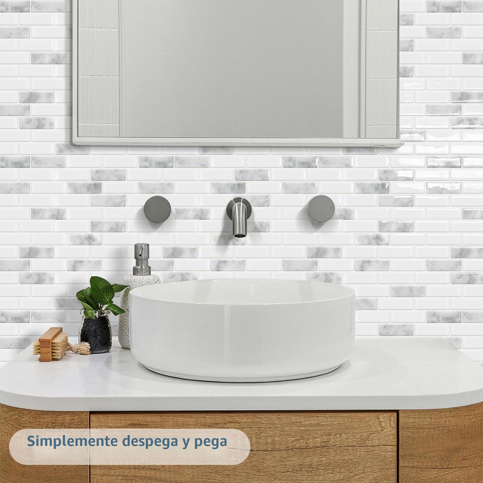 DEWOO Cristal Autoadhesivos Azulejos Vinilo Adhesivo Baldosas 3d Relieve Pared Mármol Piedra Cocina Baño,10-Piezas (30.5 x 30.5cm)