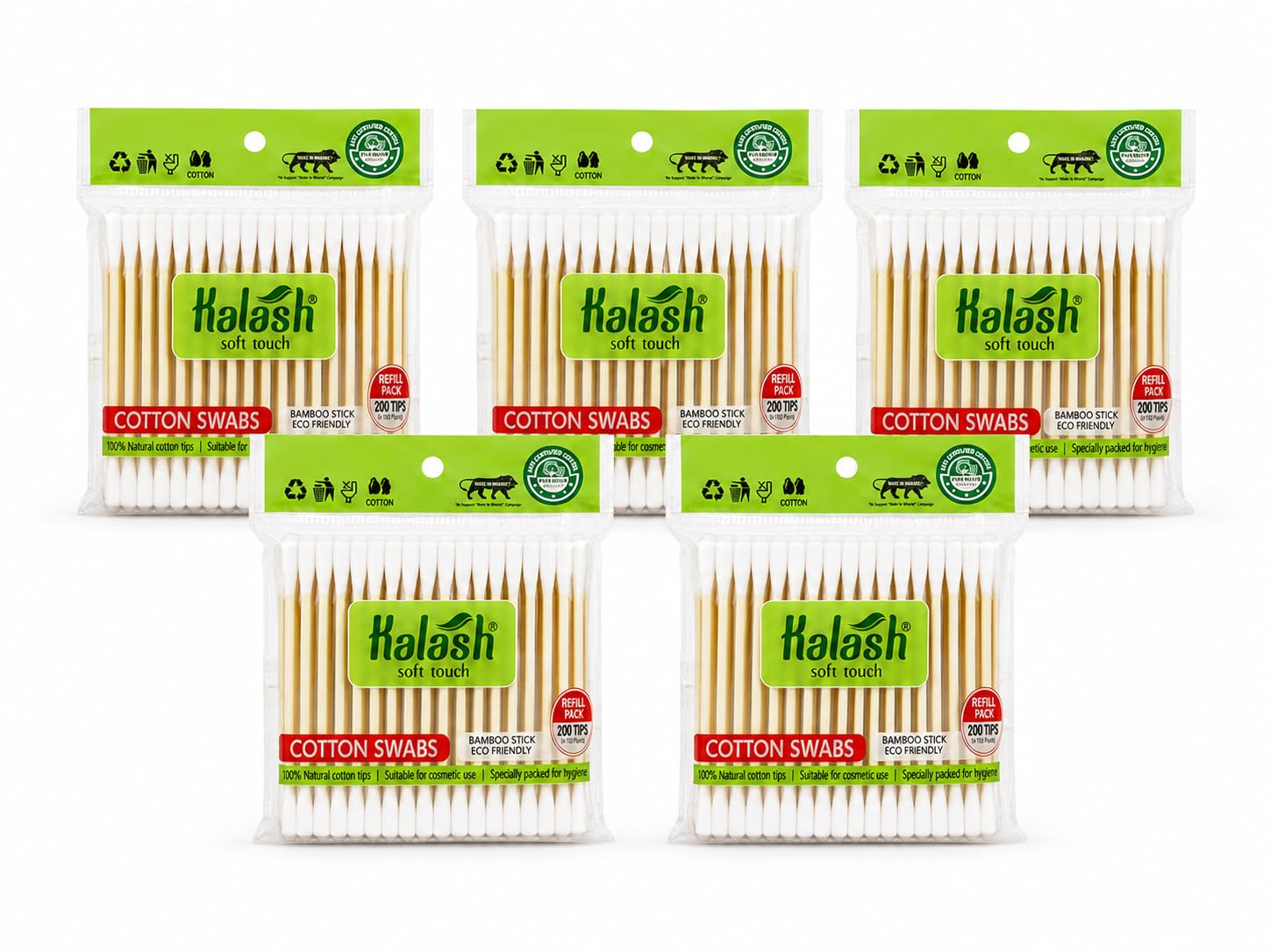 Kalash Soft Touch Cotton Swabs | 100% Pure Cotton Tips | Bamboo Stick | 100 Count Refill Pack of 5 Pouch | Soft Cotton Tips-picture-19