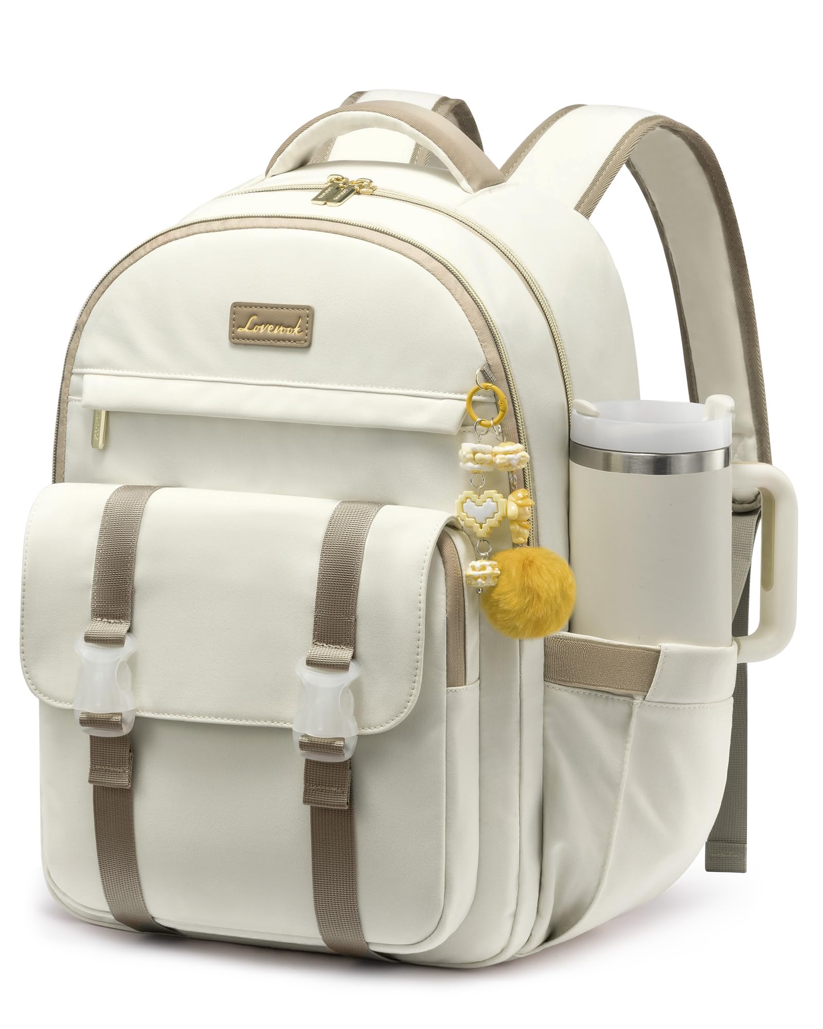 LOVEVOOK Rucksack Damen, 15,6 Zoll Laptop Schulrucksack Teenager Mädchen | Wasserdicht Leicht Schultasche School Bag Backpack Women, Groß Tagesrucksack für Girls Schule Uni Reise mit Plüsch Anhänger