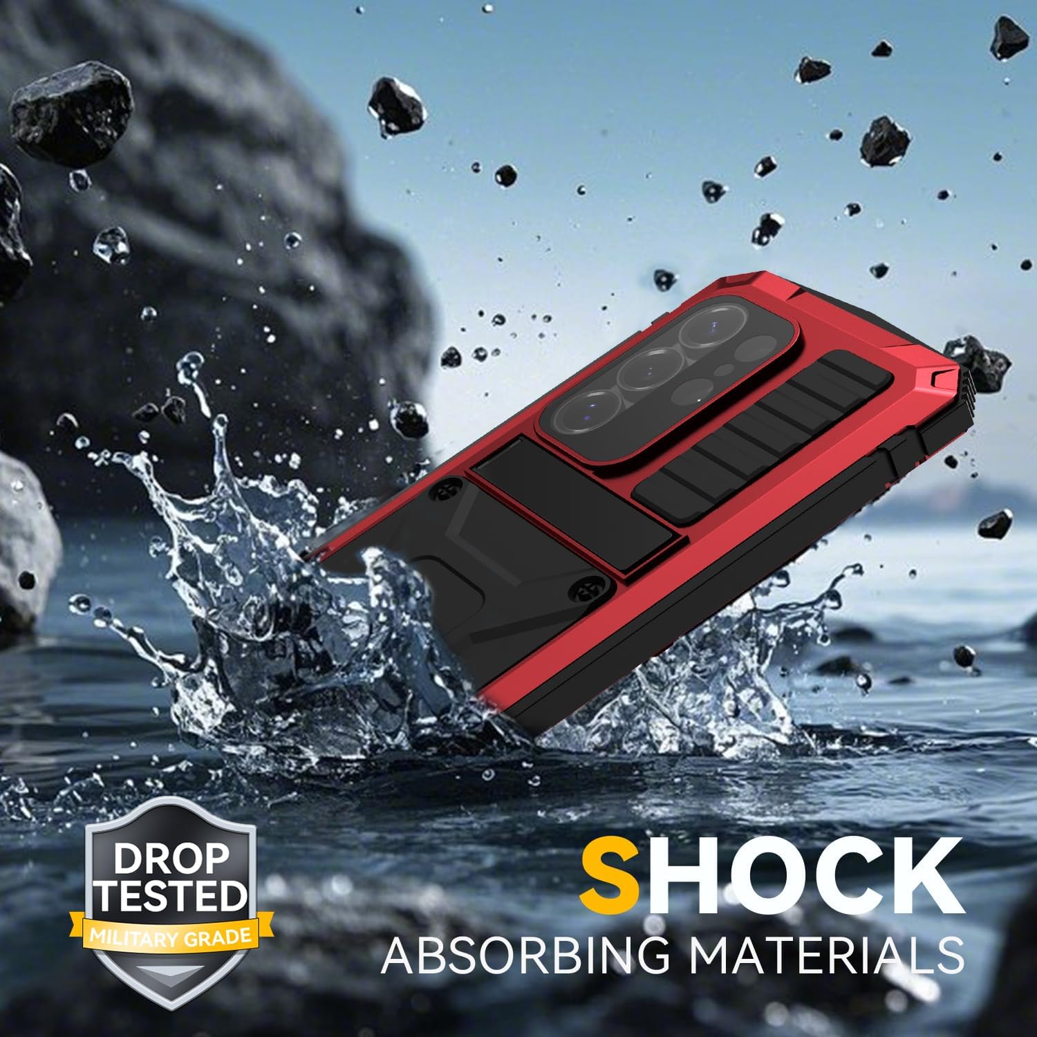 Metal Heavy Duty Phone Case for Samsung S26 Ultra with Kickstand Built-in Gorilla Glass Lens Camera Protection Sturdy Military Durable Dustproof Aluminum Screws Cover for Men (Red)