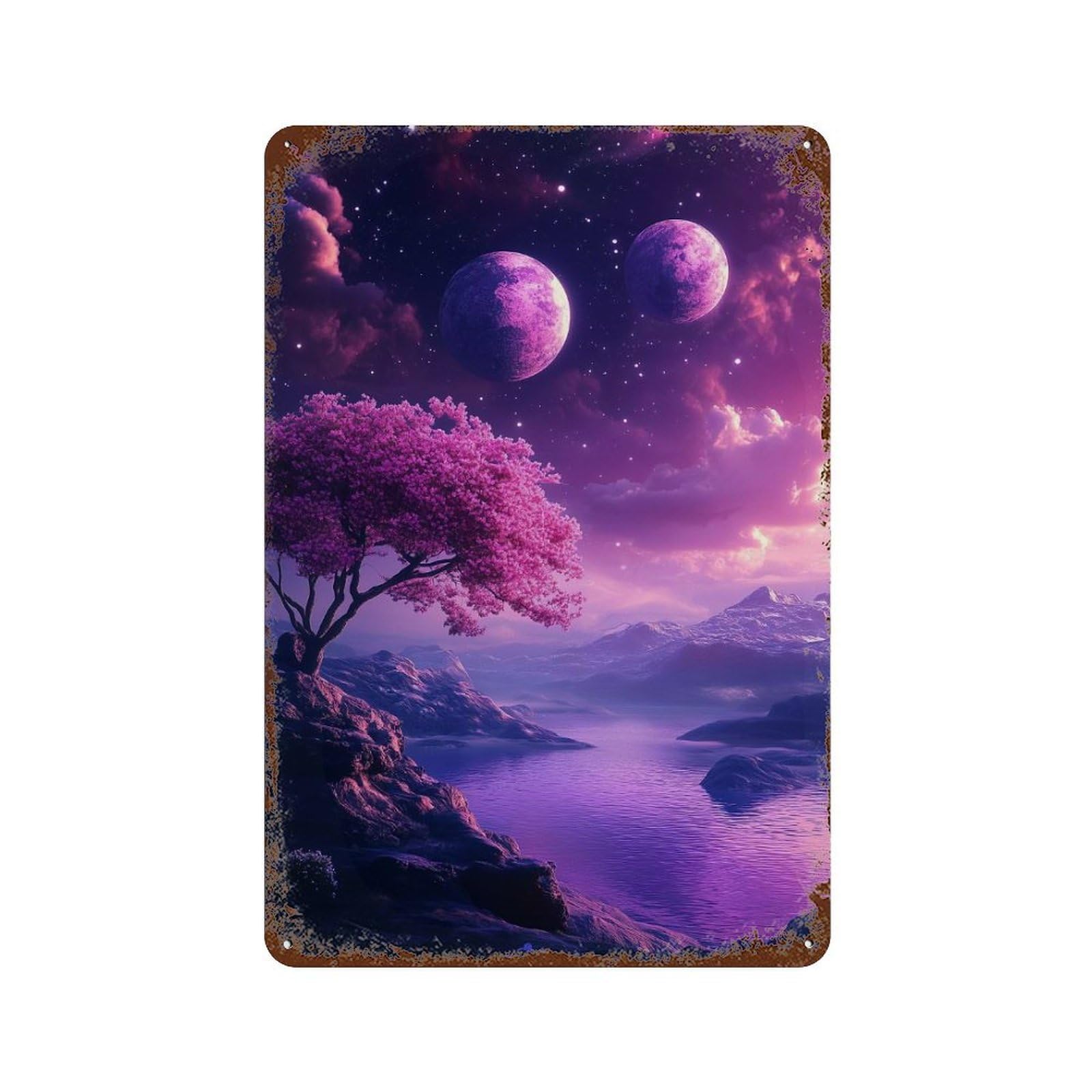 Decorative Tin Sign with Valley Of Galaxy Landscape Design 11.8"x7.9", for Farmhouse, Kitchen And Entryway Decor, Old School Wall Decor