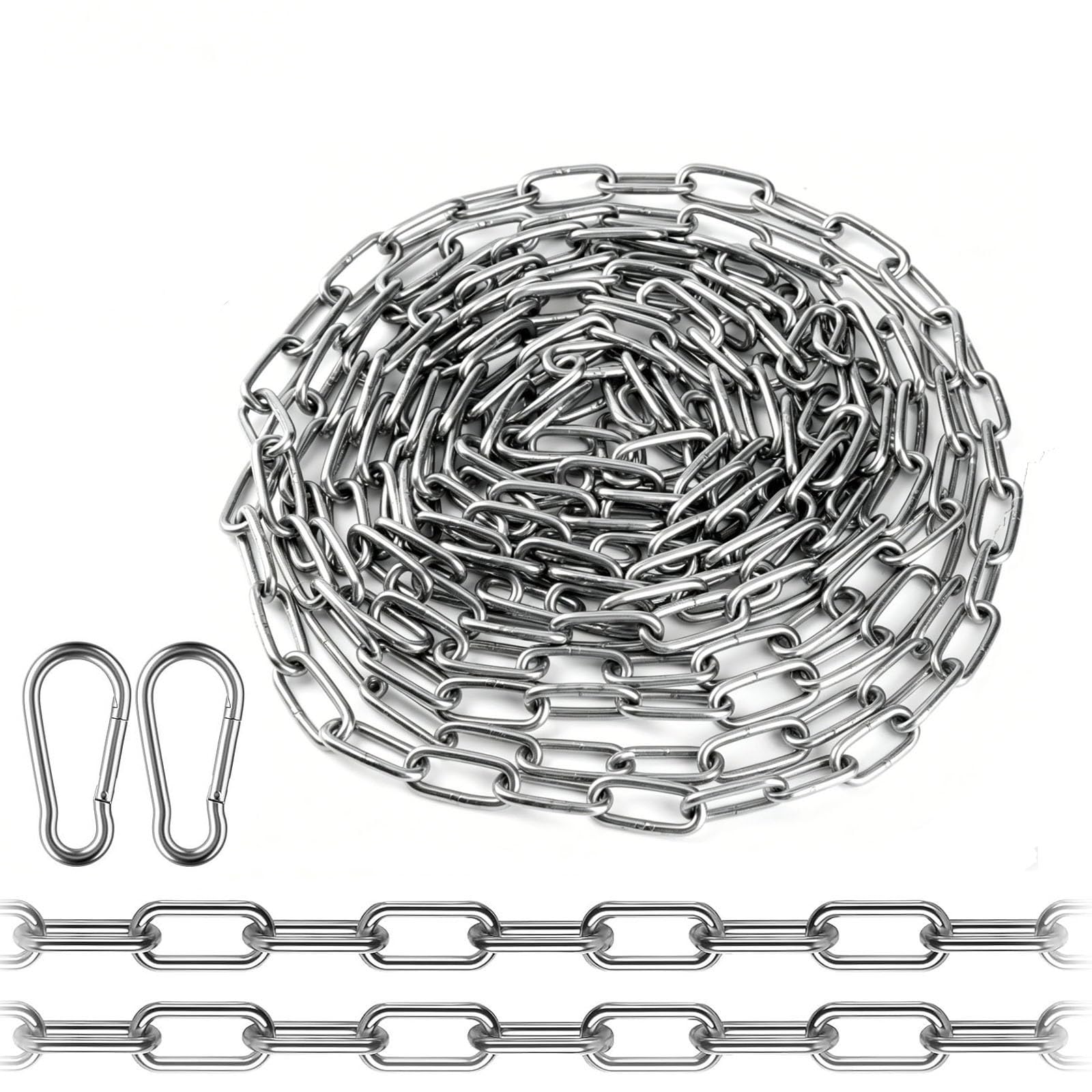 Chaîne en métal galvanisé 10m avec 2 mousquetons charge 100 kg