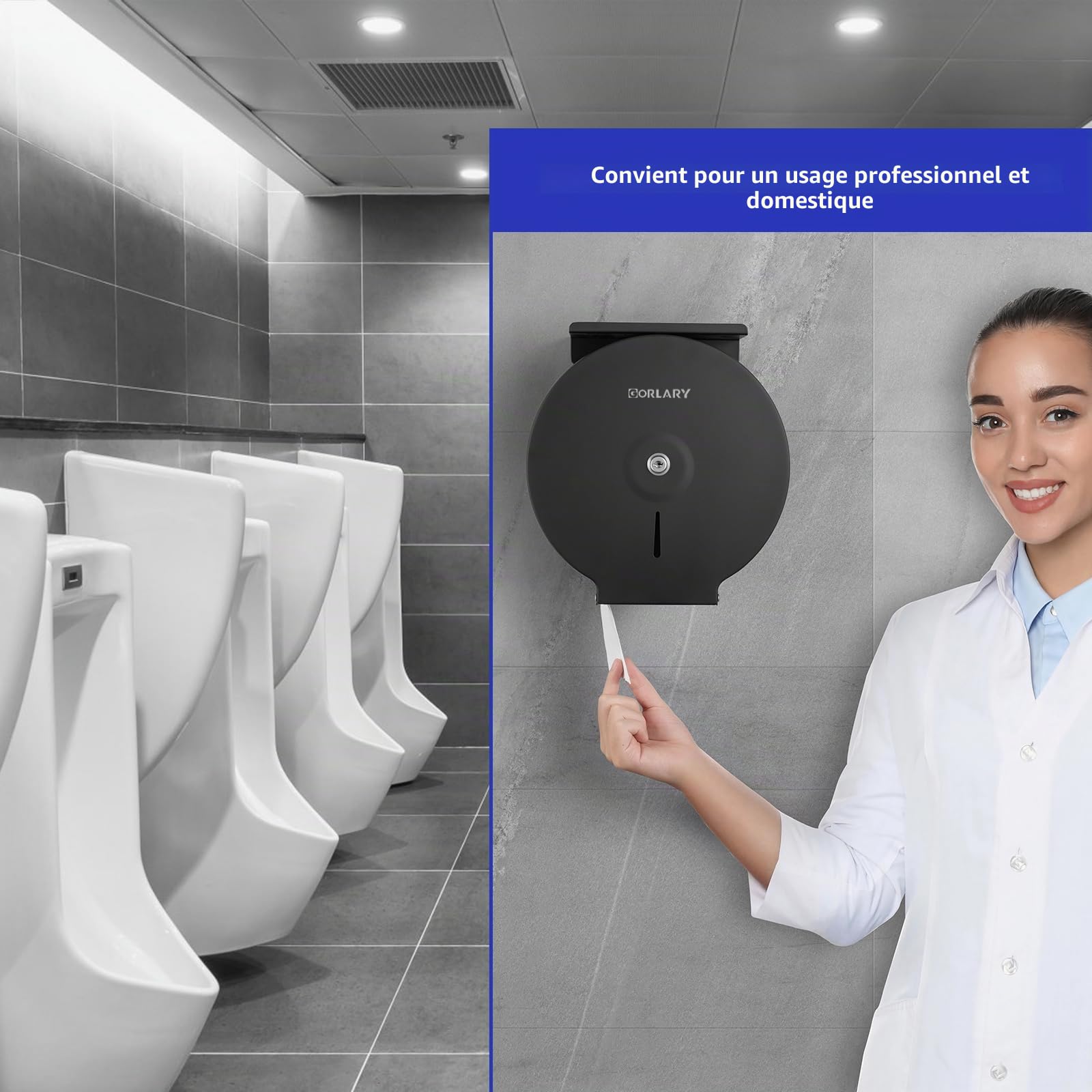 Distributeur de Papier Toilette Jumbo Commercial, Support Mural en Acier Inoxydable, 22,9 cm, Distributeur de Papier Toilette avec clé de Verrouillage (Noir)