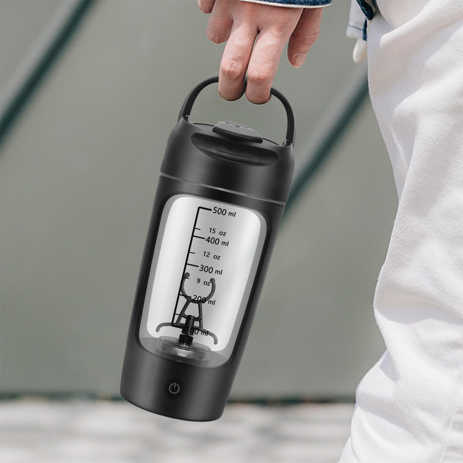 SOARFLY Shaker Elektrisch, 650ML Elektrischer Shaker mit Pulverfach, Eiweiß Shaker Elektrisch für Potein Pulver und Milchshake, BPA-freier, USB-C aufladbar, Schwarz