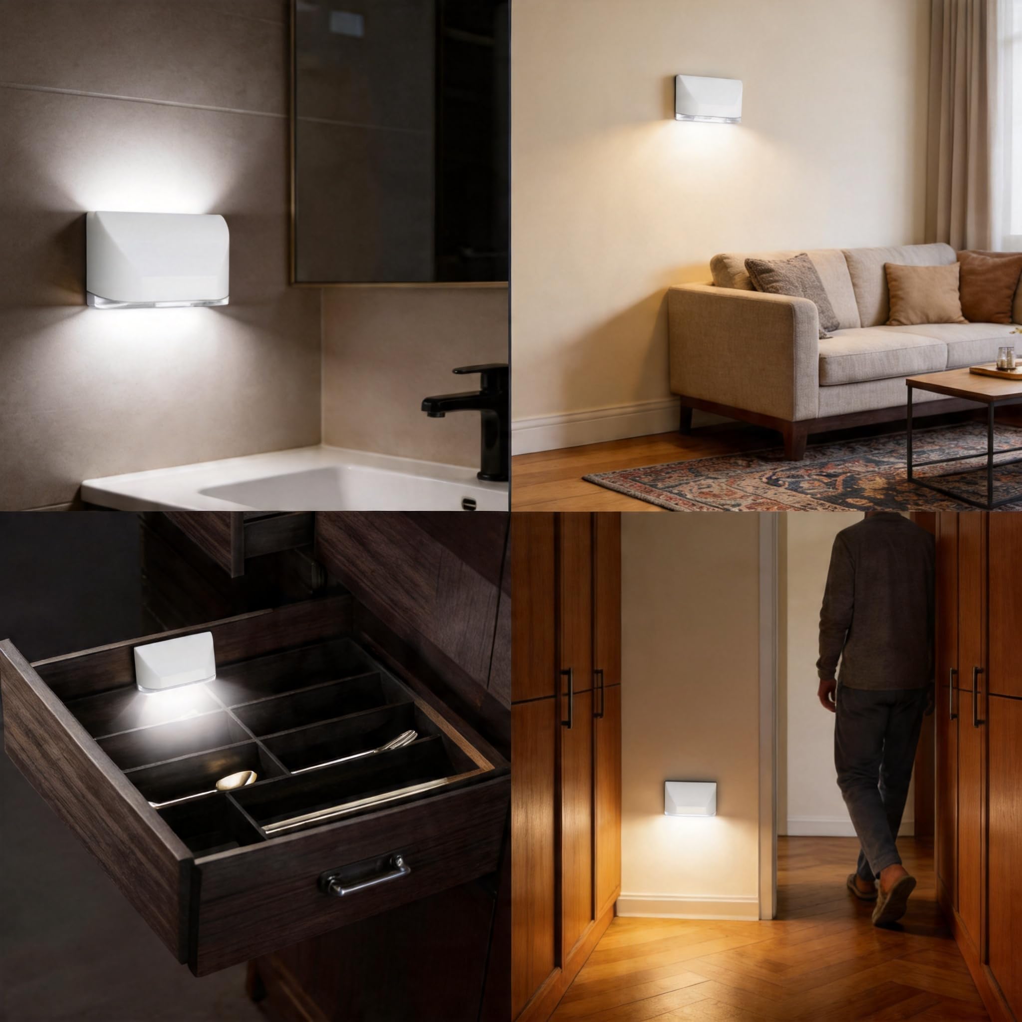Luce per porta, piccola luce con sensore di movimento, con 4 lampadine LED, luci notturne alimentate a batteria, per corridoio, scale, cucina, armadio, camera da letto (oro)