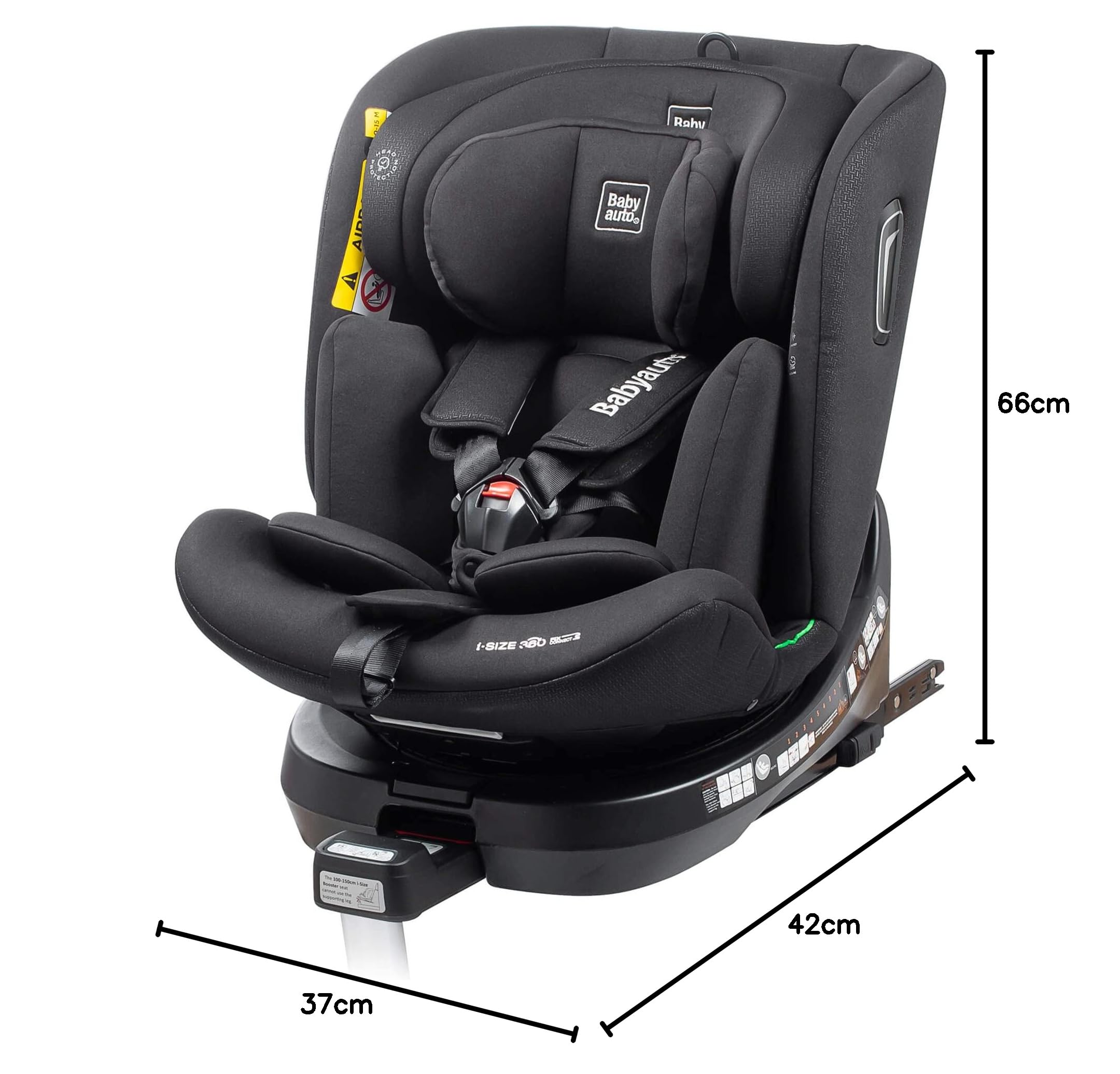 BABYAUTO - Silla de coche i-Size AITANA GR. 0+/1/2/3 hasta los 36Kg o 150 cm. Edad: 0 a 12 años – Giratoria y reclinable – Pata de apoyo, A contramarcha 18 Kg – ISOFIX (NEGRO ANTRACITA)