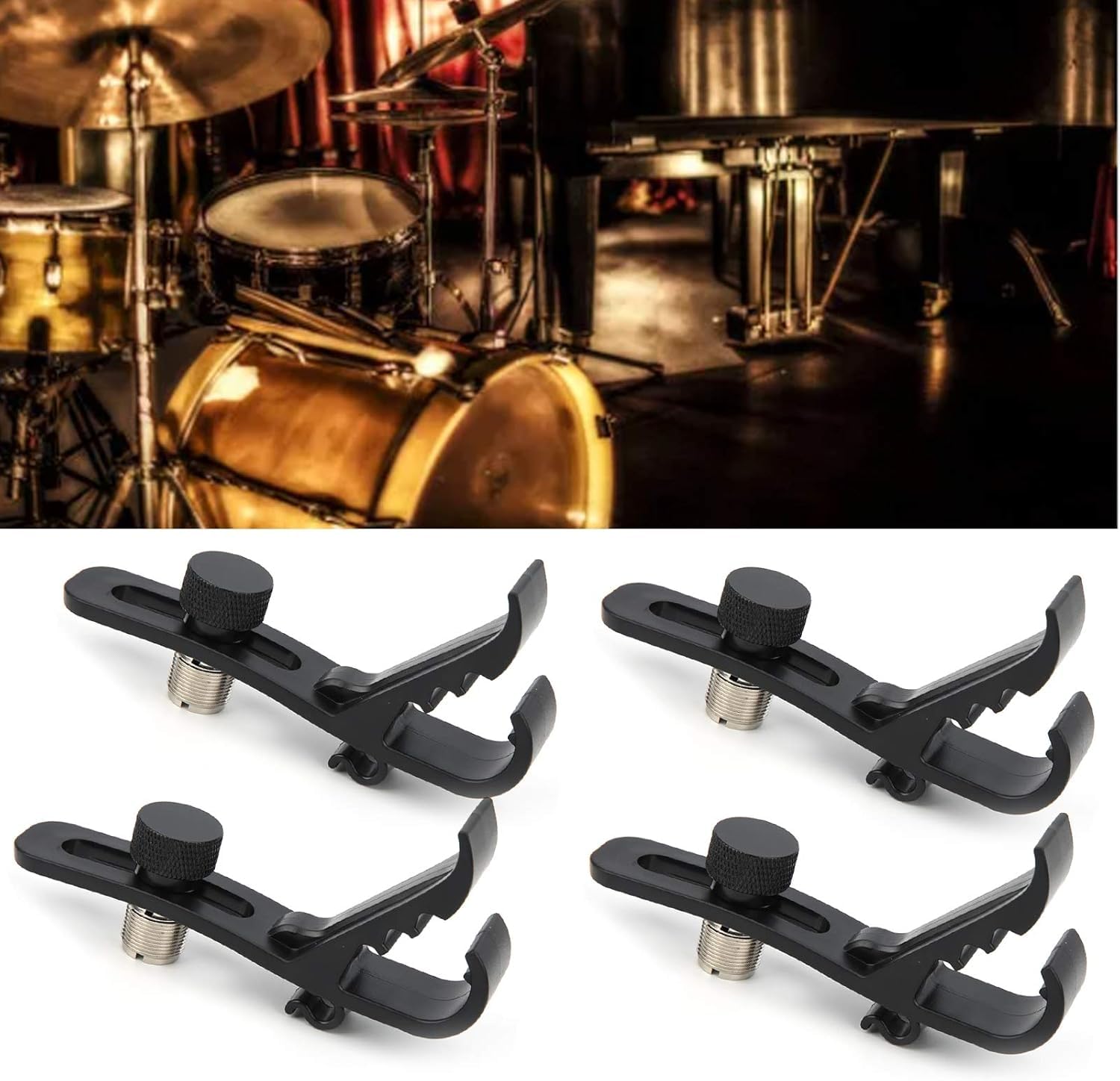 4 Pezzi Clip per Microfono per Batteria Supporto per Morsetto Antiurto Accessori per Strumenti Musicali in Plastica Regolabili Neri Hardware per Supporto per Microfono