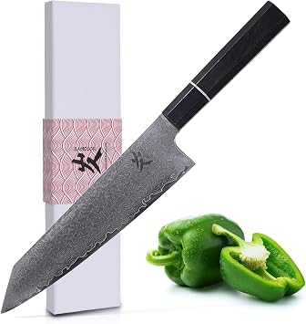 Chef Knife with Paulownia Paulownia - 8" Professional Sharp Damascus Knife - Japanese VG-10 High Carbon Stainless Steel Kitchen Gyuto Knife - Ergonomic Octagonal Ebony Handle with Gift Box
